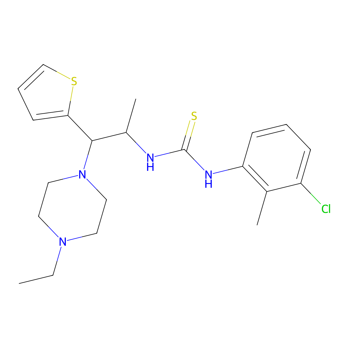 1-(3-Chloro-2-methylphenyl)-3-(1-(4-ethylpiperazin-1-yl)-1-(thiophen-2-yl)propan-2-yl)thiourea molecular structure, CAS 863017-69-0