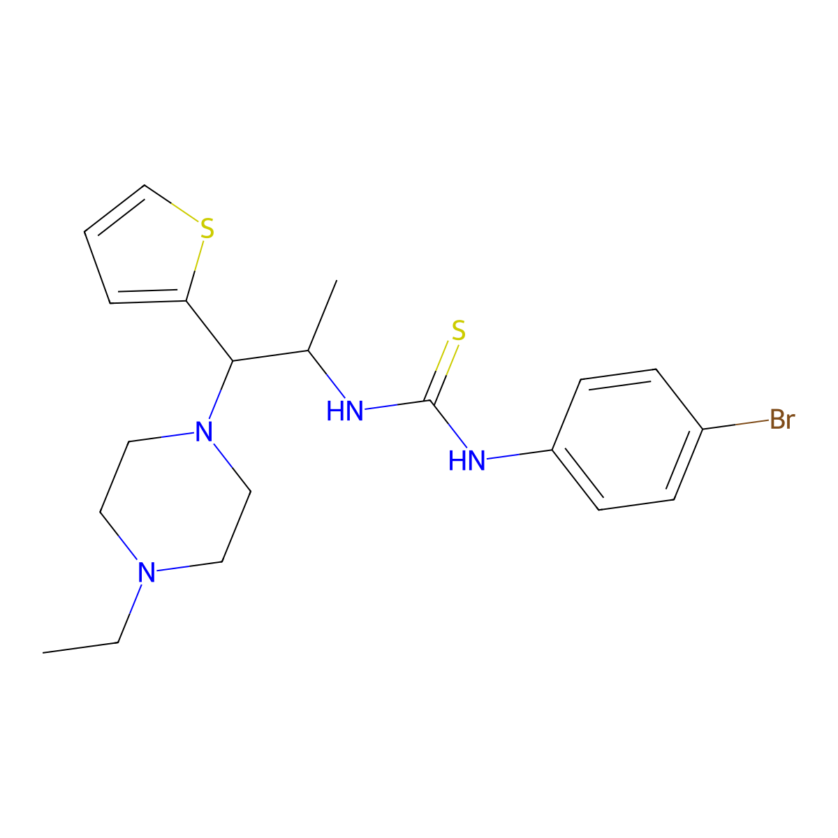 1-(4-Bromophenyl)-3-(1-(4-ethylpiperazin-1-yl)-1-(thiophen-2-yl)propan-2-yl)thiourea molecular structure, CAS 863017-70-3