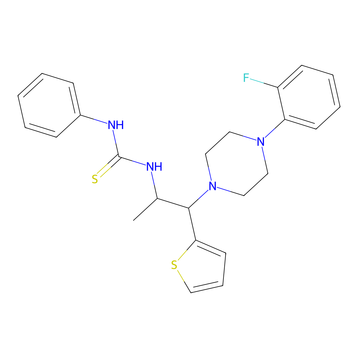 1-(1-(4-(2-Fluorophenyl)piperazin-1-yl)-1-(thiophen-2-yl)propan-2-yl)-3-phenylthiourea molecular structure, CAS 863017-75-8