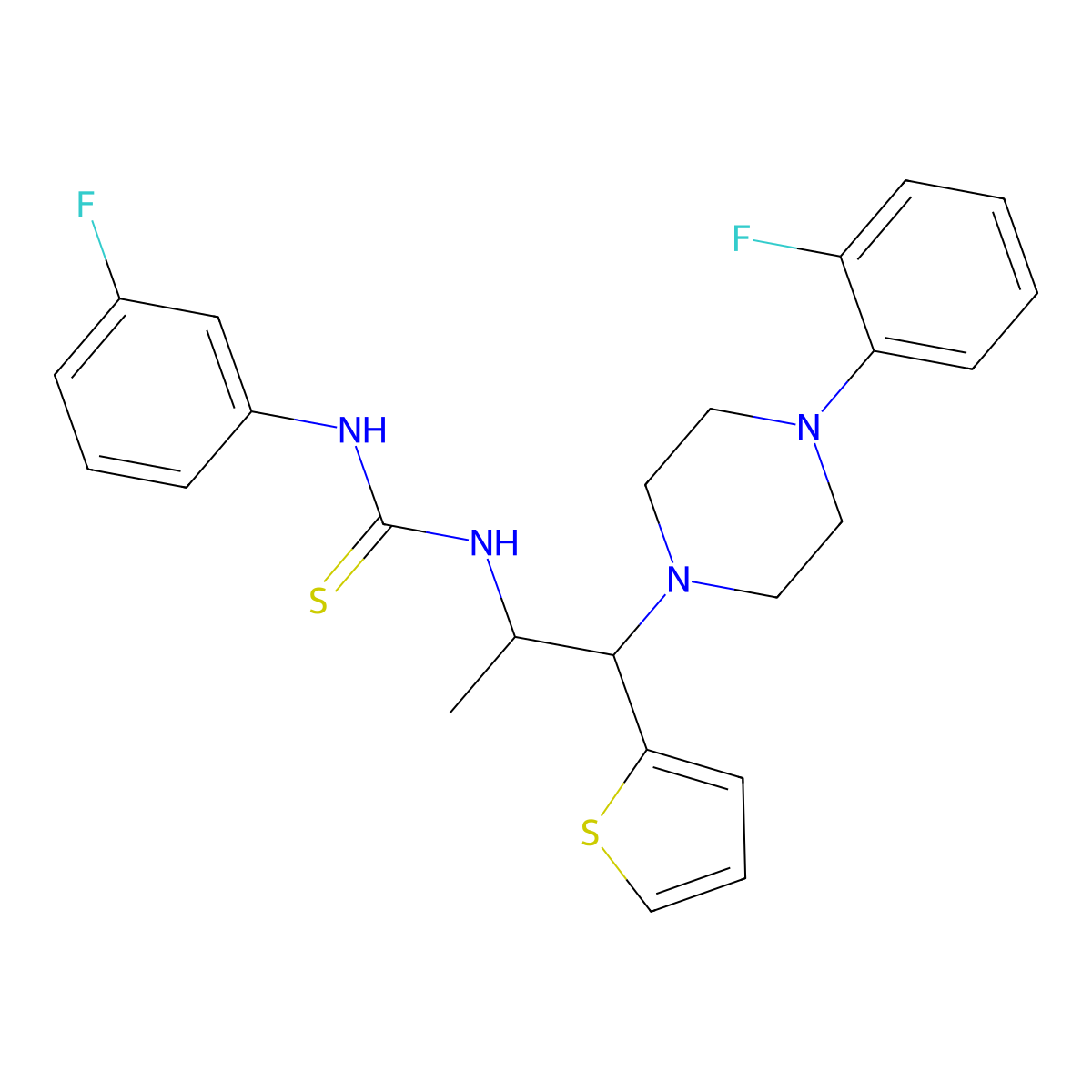 1-(3-Fluorophenyl)-3-(1-(4-(2-fluorophenyl)piperazin-1-yl)-1-(thiophen-2-yl)propan-2-yl)thiourea molecular structure, CAS 863017-83-8