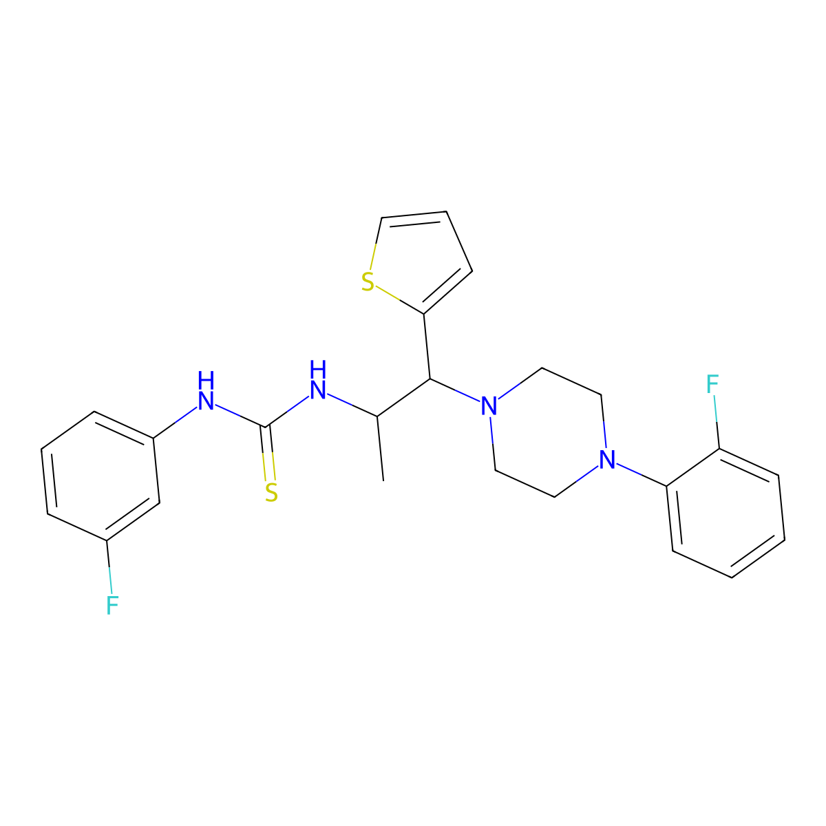 1-(3-Fluorophenyl)-3-(1-(4-(2-fluorophenyl)piperazin-1-yl)-1-(thiophen-2-yl)propan-2-yl)thiourea molecular structure, CAS 863017-83-8