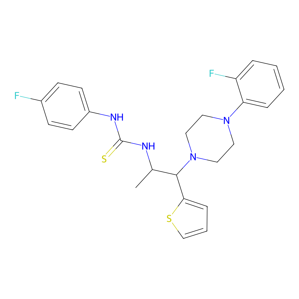 1-(4-Fluorophenyl)-3-{1-[4-(2-fluorophenyl)piperazin-1-yl]-1-(thiophen-2-yl)propan-2-yl}thiourea molecular structure, CAS 863017-85-0