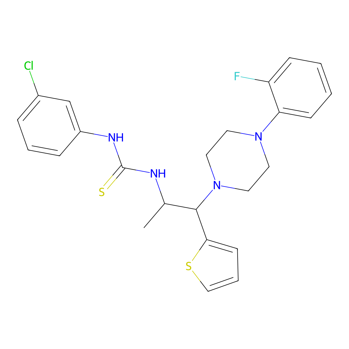 1-(3-Chlorophenyl)-3-{1-[4-(2-fluorophenyl)piperazin-1-yl]-1-(thiophen-2-yl)propan-2-yl}thiourea molecular structure, CAS 863017-87-2