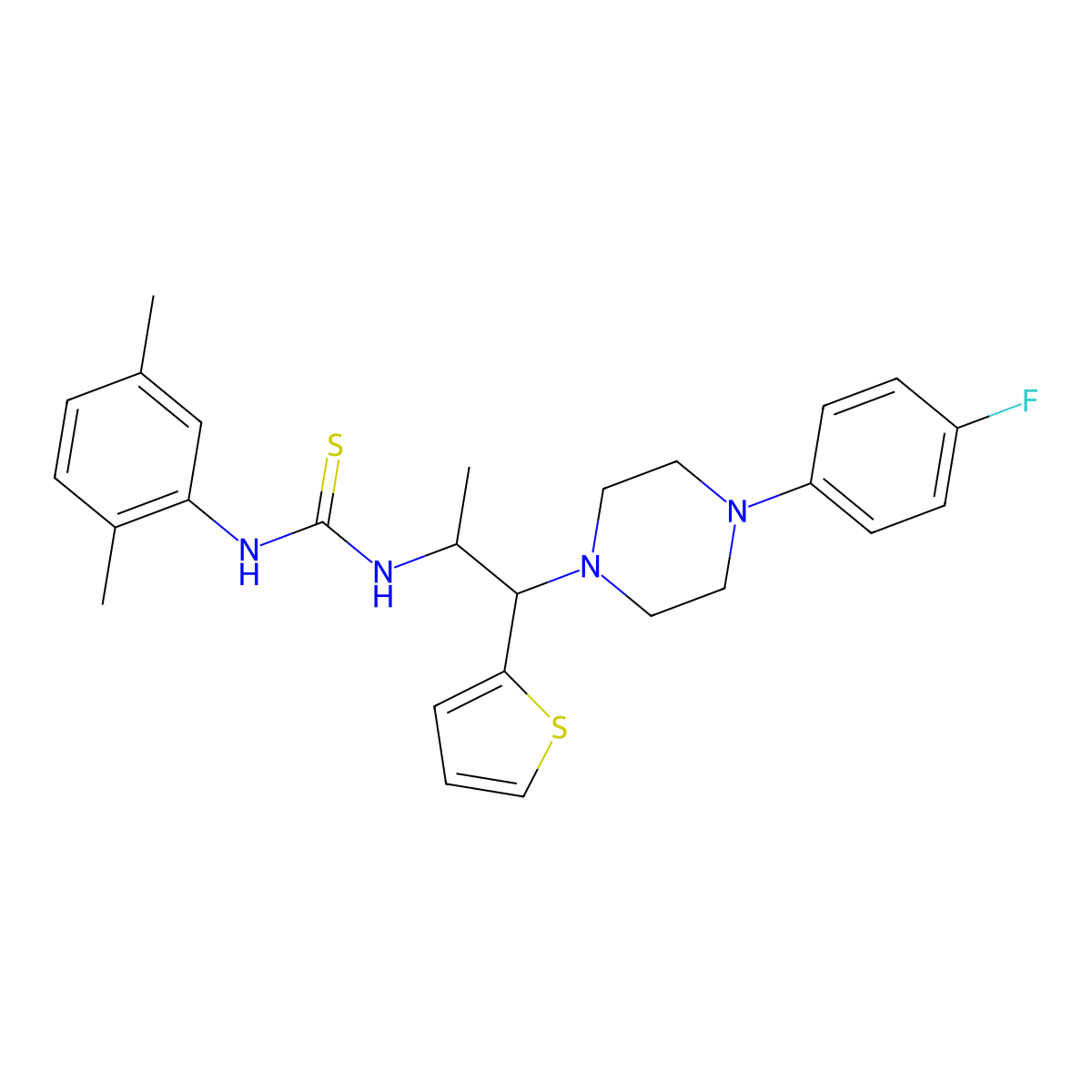 1-(2,5-Dimethylphenyl)-3-(1-(4-(4-fluorophenyl)piperazin-1-yl)-1-(thiophen-2-yl)propan-2-yl)thiourea molecular structure, CAS 863017-91-8