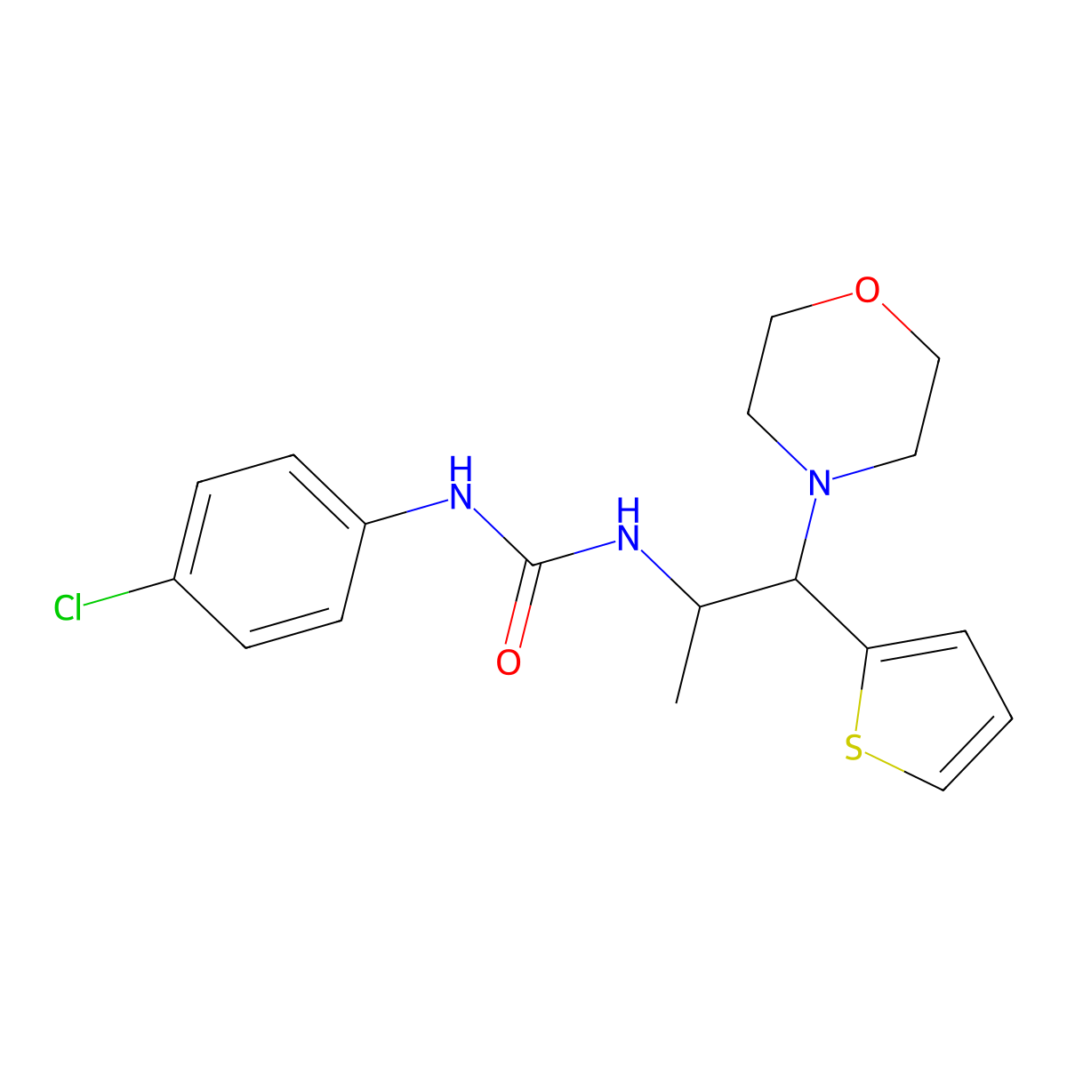 1-(4-Chlorophenyl)-3-(1-morpholino-1-(thiophen-2-yl)propan-2-yl)urea molecular structure, CAS 863017-99-6