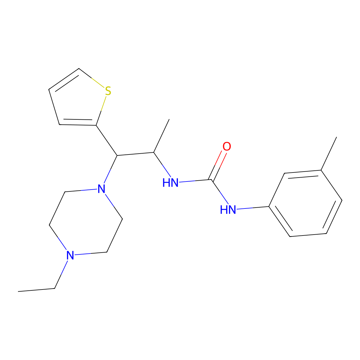 1-(1-(4-Ethylpiperazin-1-yl)-1-(thiophen-2-yl)propan-2-yl)-3-(m-tolyl)urea molecular structure, CAS 863018-07-9