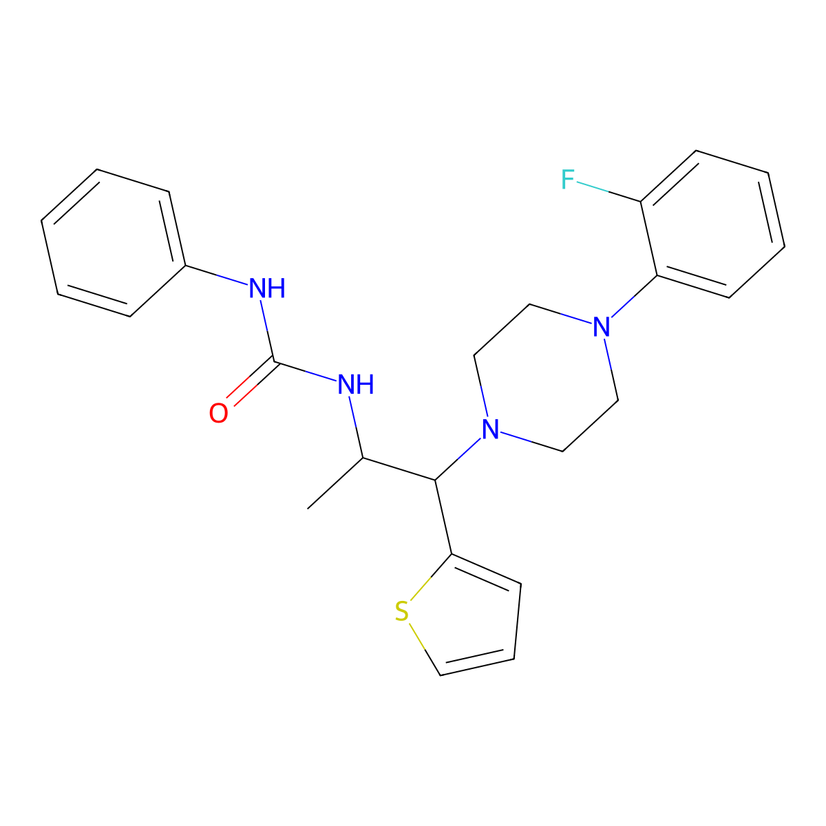 1-(1-(4-(2-Fluorophenyl)piperazin-1-yl)-1-(thiophen-2-yl)propan-2-yl)-3-phenylurea molecular structure, CAS 863018-11-5