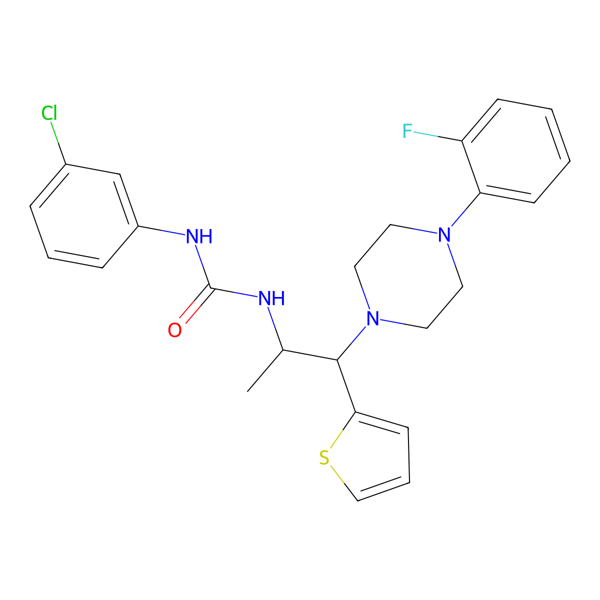 1-(3-Chlorophenyl)-3-{1-[4-(2-fluorophenyl)piperazin-1-yl]-1-(thiophen-2-yl)propan-2-yl}urea molecular structure, CAS 863018-12-6
