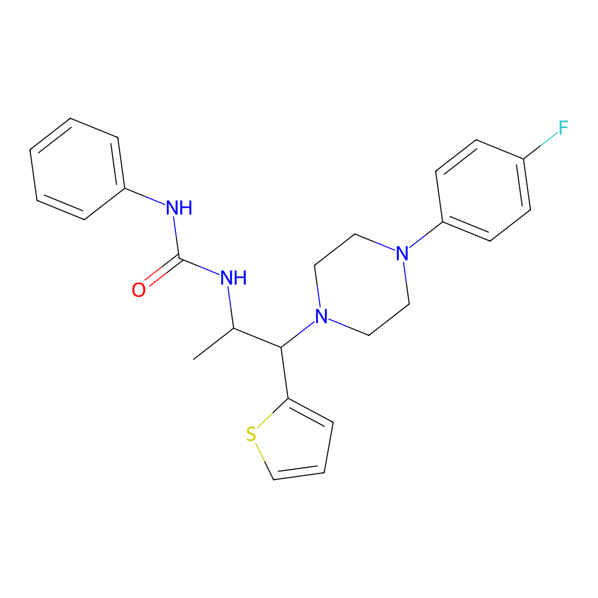 1-(1-(4-(4-Fluorophenyl)piperazin-1-yl)-1-(thiophen-2-yl)propan-2-yl)-3-phenylurea molecular structure, CAS 863018-13-7