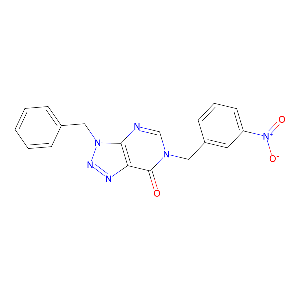 3-benzyl-6-(3-nitrobenzyl)-3H-[1,2,3]triazolo[4,5-d]pyrimidin-7(6H)-one molecular structure, CAS 863018-36-4