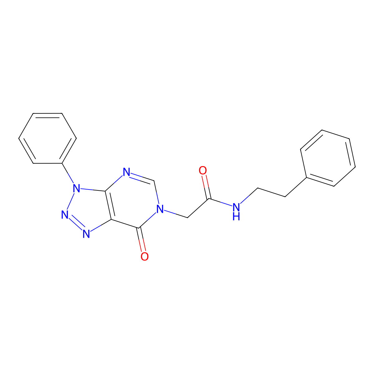 2-(7-keto-3-phenyl-triazolo[4,5-d]pyrimidin-6-yl)-N-phenethyl-acetamide molecular structure, CAS 863018-69-3