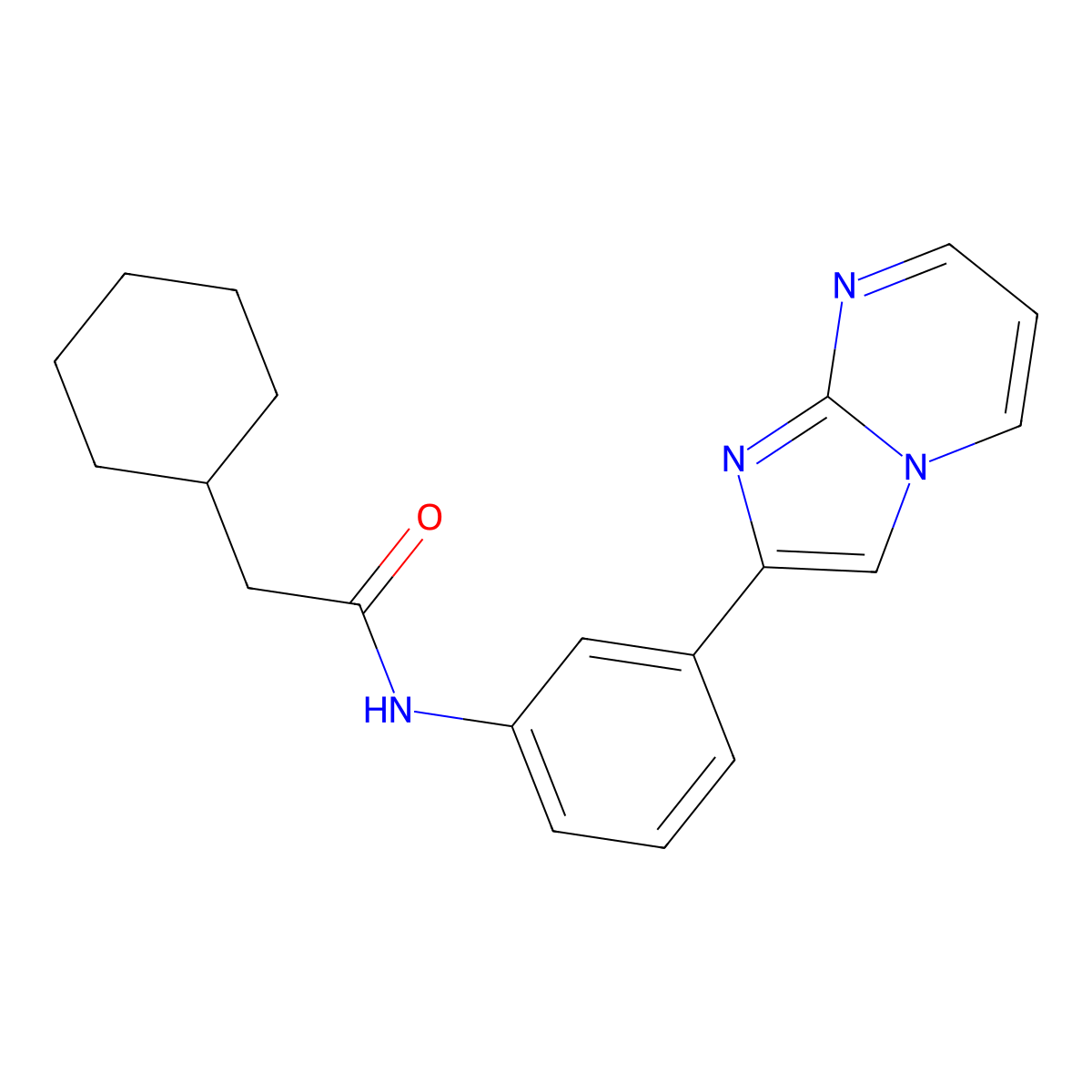 2-cyclohexyl-N-(3-imidazo[1,2-a]pyrimidin-2-ylphenyl)acetamide molecular structure, CAS 863020-06-8