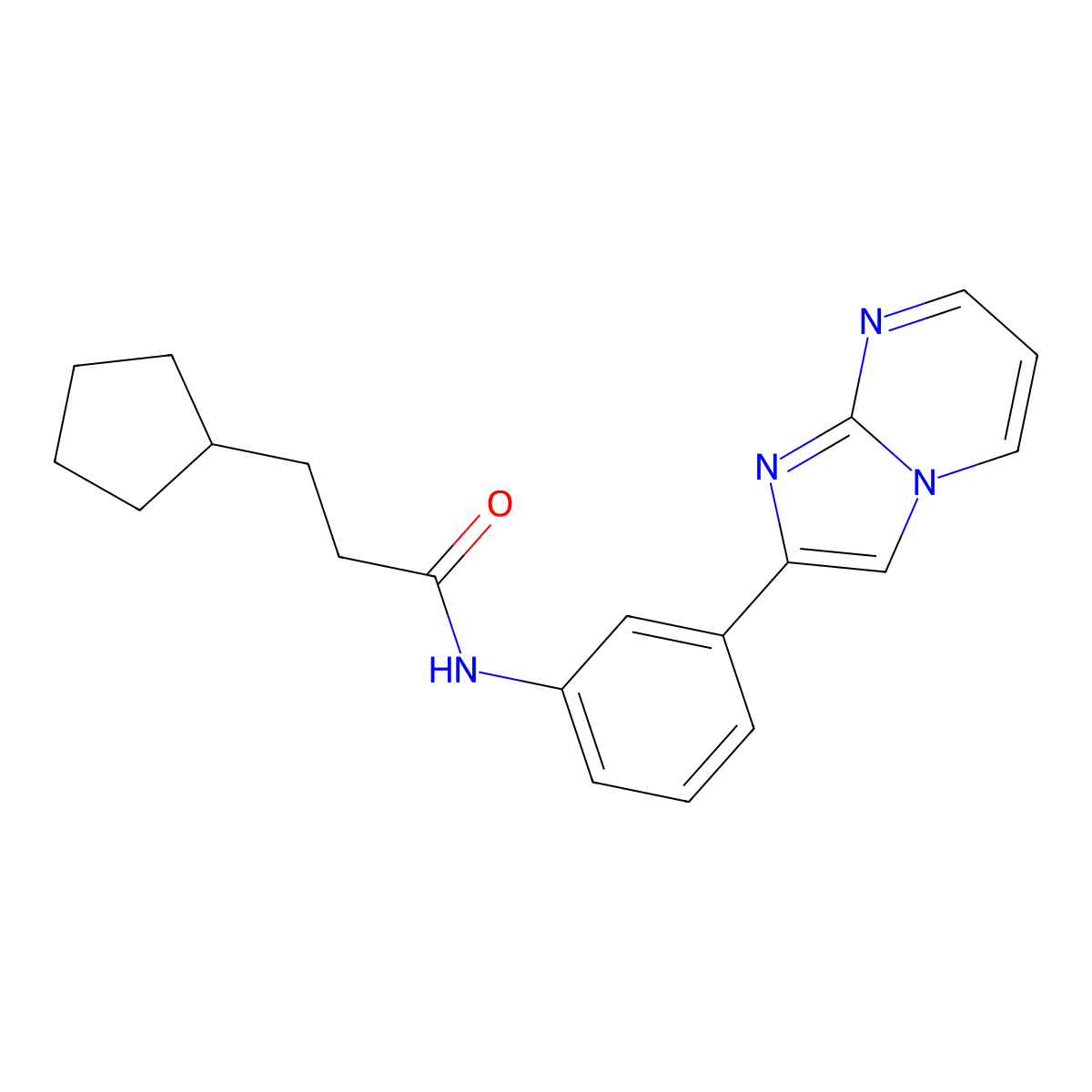 3-cyclopentyl-N-(3-(imidazo[1,2-a]pyrimidin-2-yl)phenyl)propanamide molecular structure, CAS 863020-07-9
