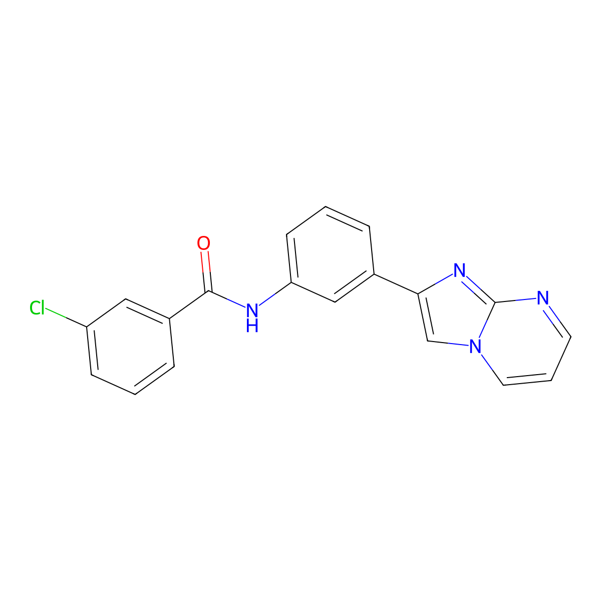 3-chloro-N-(3-{imidazo[1,2-a]pyrimidin-2-yl}phenyl)benzamide molecular structure, CAS 863020-22-8