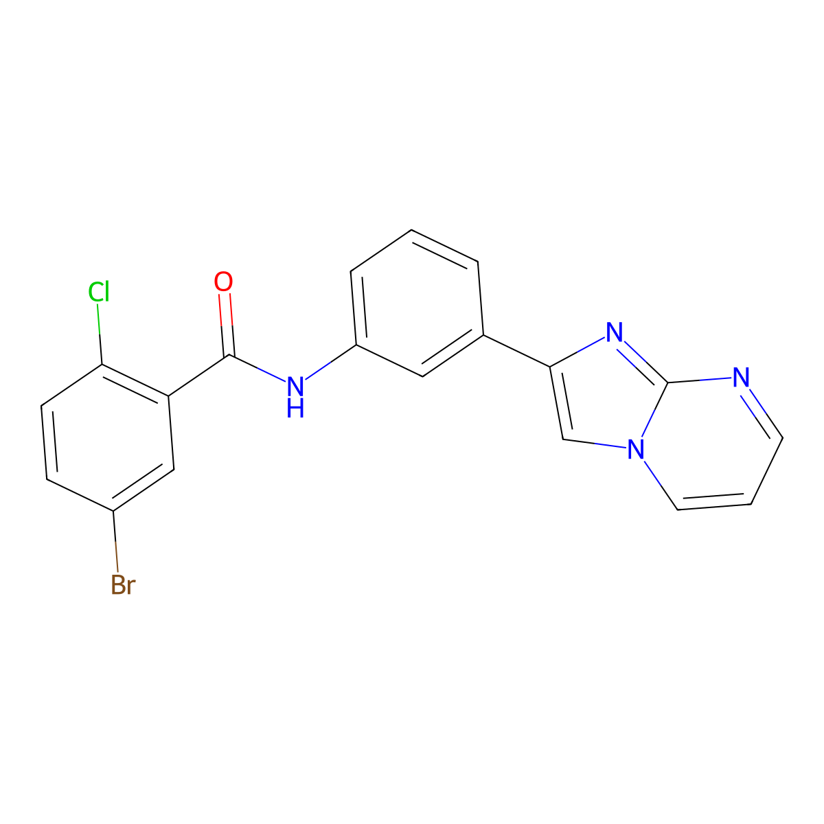5-bromo-2-chloro-N-(3-(imidazo[1,2-a]pyrimidin-2-yl)phenyl)benzamide molecular structure, CAS 863020-28-4