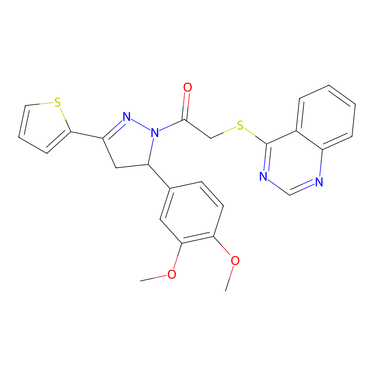 1-[3-(3,4-Dimethoxyphenyl)-5-thiophen-2-yl-3,4-dihydropyrazol-2-yl]-2-quinazolin-4-ylsulfanylethanone molecular structure, CAS 863020-50-2