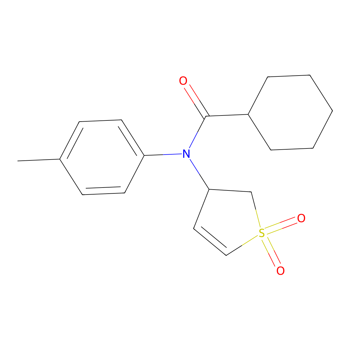 N-(1,1-dioxido-2,3-dihydrothiophen-3-yl)-N-(p-tolyl)cyclohexanecarboxamide molecular structure, CAS 863020-57-9