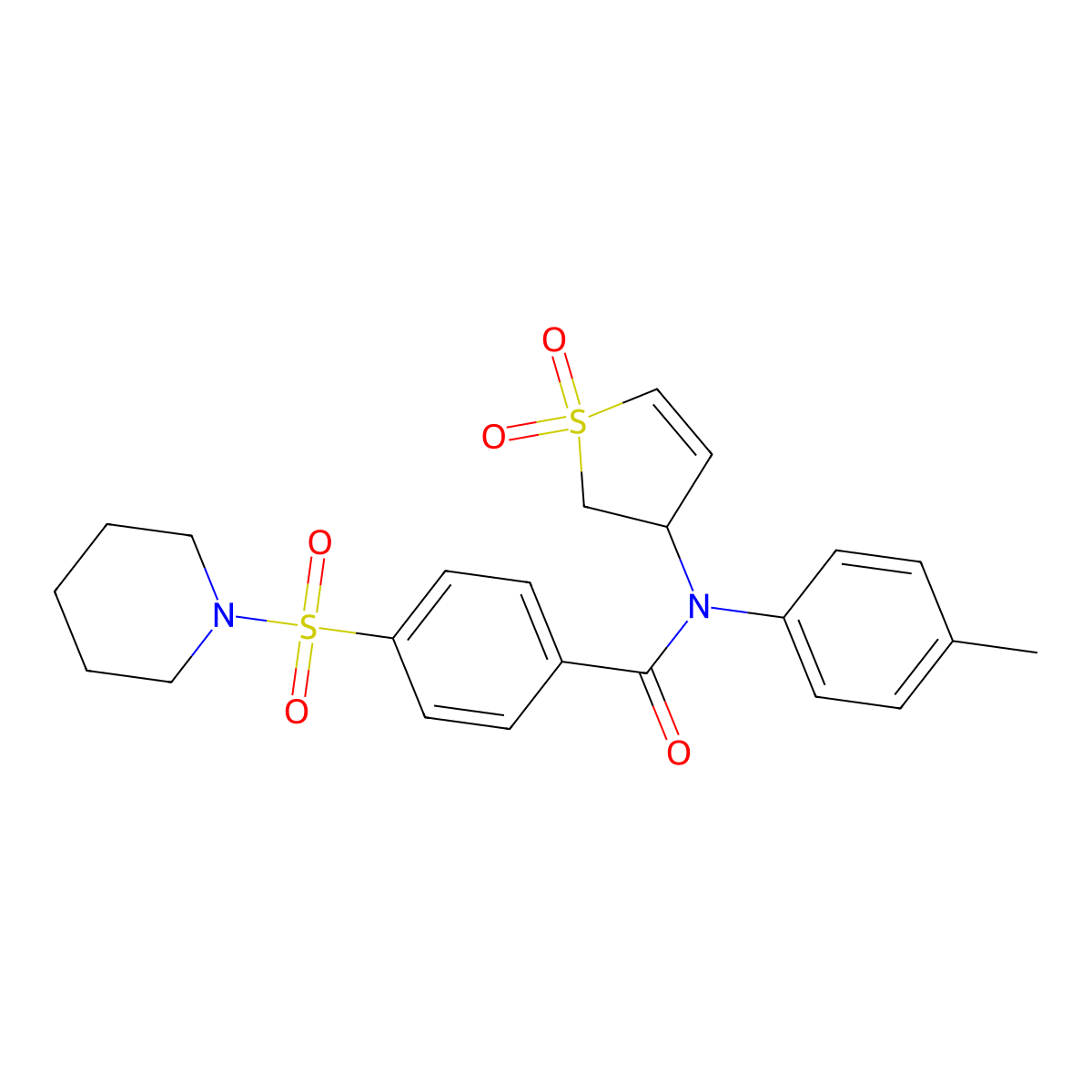 N-(1,1-dioxido-2,3-dihydrothiophen-3-yl)-4-(piperidin-1-ylsulfonyl)-N-(p-tolyl)benzamide molecular structure, CAS 863020-68-2