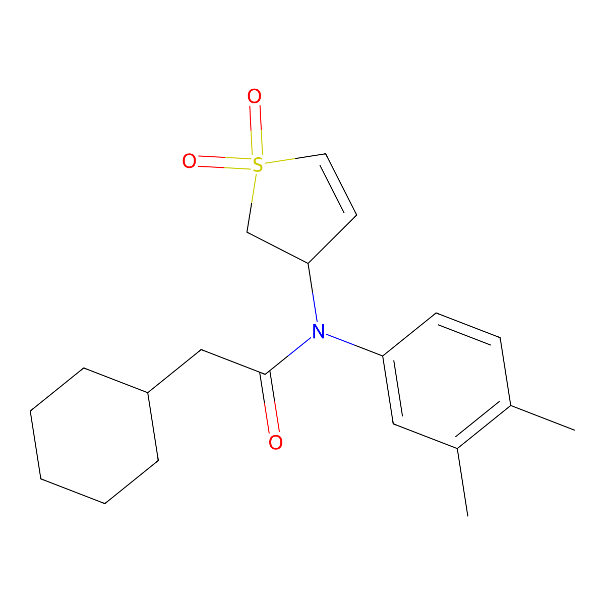 2-cyclohexyl-N-(3,4-dimethylphenyl)-N-(1,1-dioxido-2,3-dihydrothiophen-3-yl)acetamide molecular structure, CAS 863021-42-5