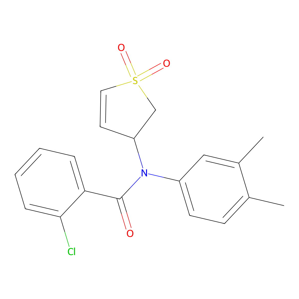 2-chloro-N-(3,4-dimethylphenyl)-N-(1,1-dioxido-2,3-dihydrothien-3-yl)benzamide molecular structure, CAS 863021-74-3