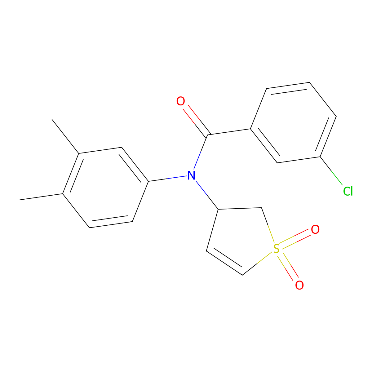 3-chloro-N-(3,4-dimethylphenyl)-N-(1,1-dioxido-2,3-dihydrothien-3-yl)benzamide molecular structure, CAS 863021-76-5