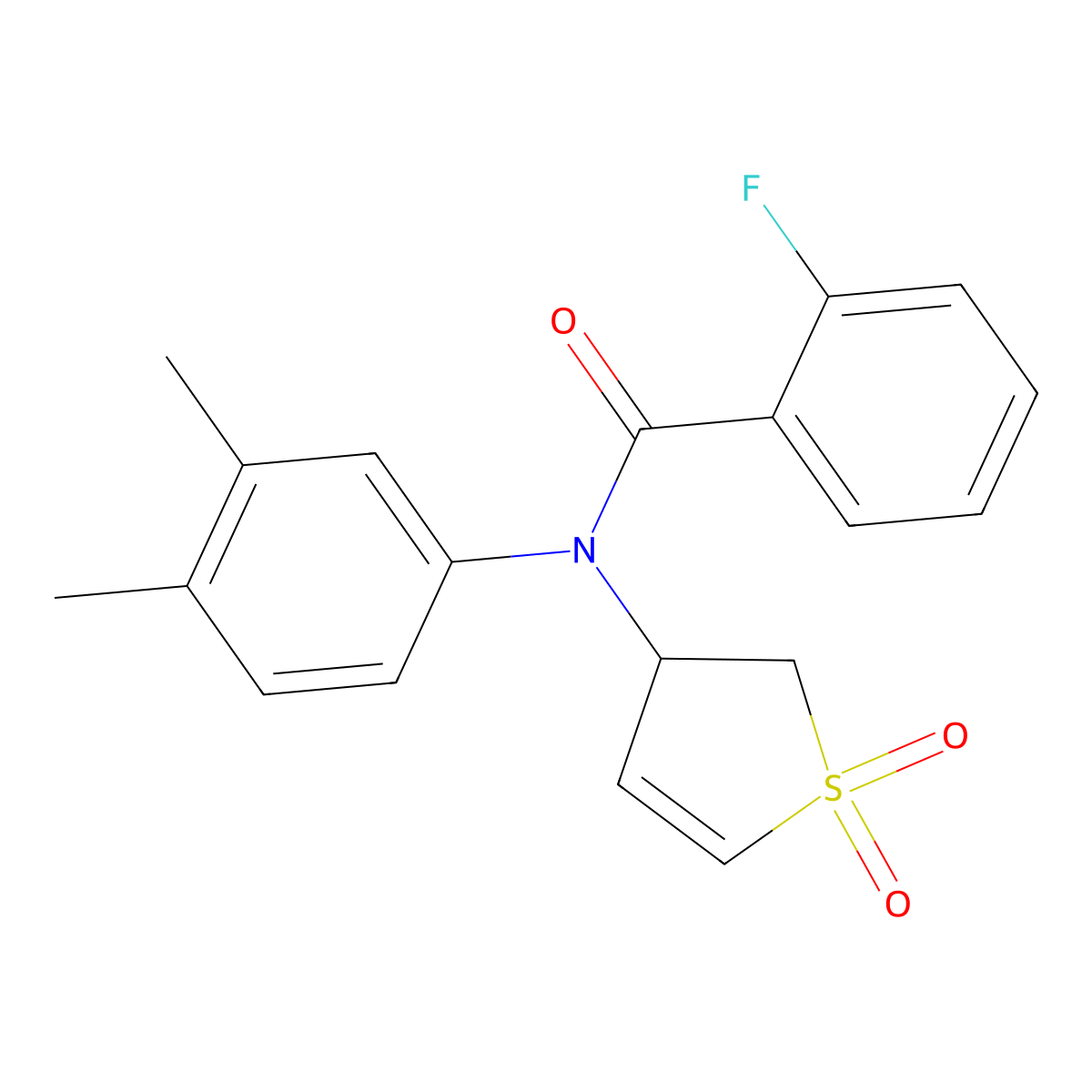 N-(3,4-dimethylphenyl)-N-(1,1-dioxido-2,3-dihydrothiophen-3-yl)-2-fluorobenzamide molecular structure, CAS 863021-78-7