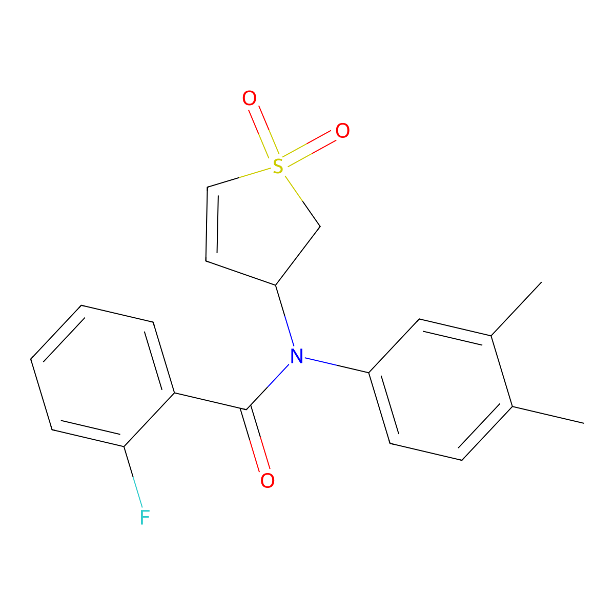 N-(3,4-dimethylphenyl)-N-(1,1-dioxido-2,3-dihydrothiophen-3-yl)-2-fluorobenzamide molecular structure, CAS 863021-78-7