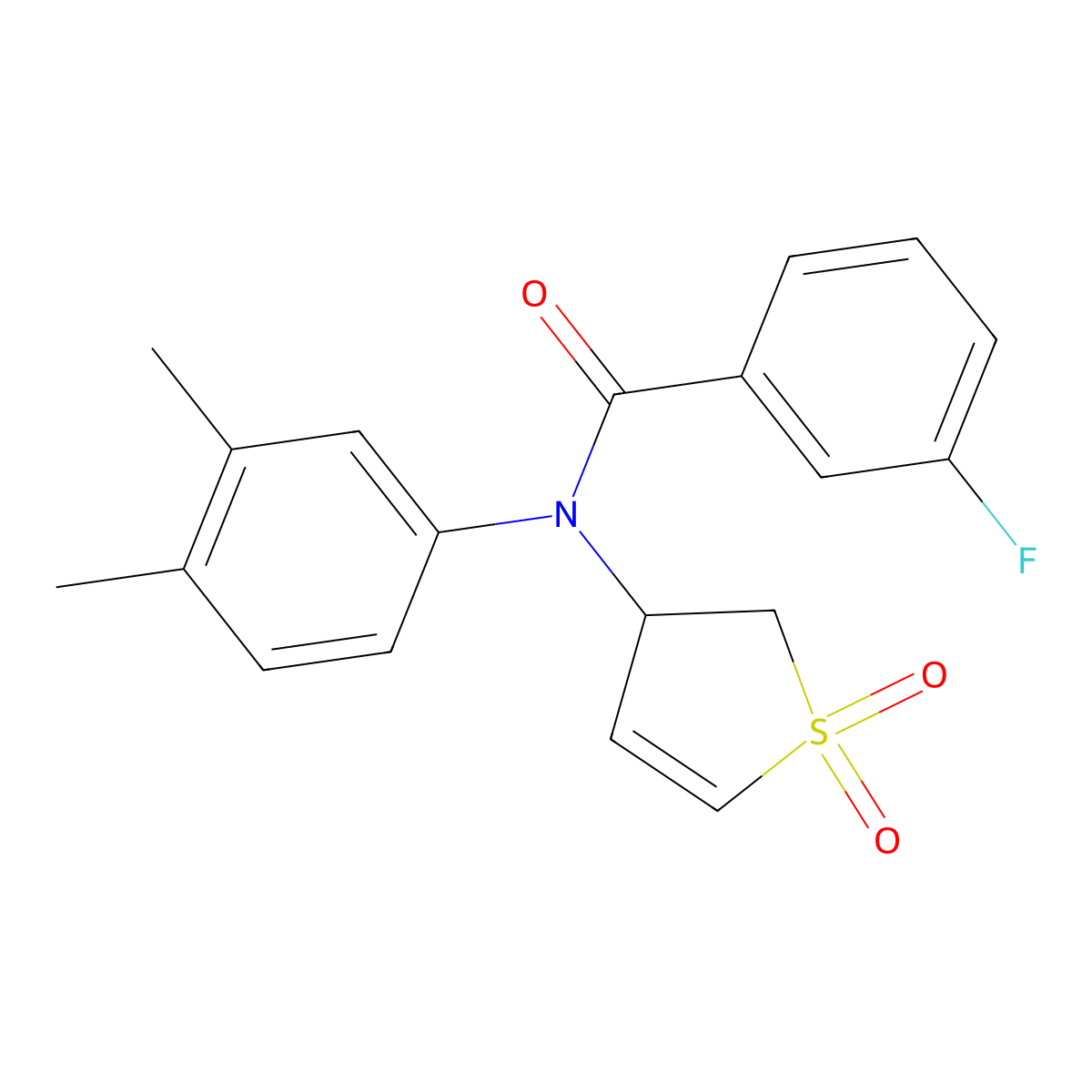 N-(3,4-dimethylphenyl)-N-(1,1-dioxido-2,3-dihydrothiophen-3-yl)-3-fluorobenzamide molecular structure, CAS 863021-80-1