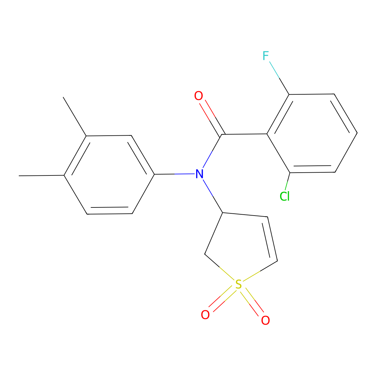 2-chloro-N-(3,4-dimethylphenyl)-N-(1,1-dioxido-2,3-dihydrothiophen-3-yl)-6-fluorobenzamide molecular structure, CAS 863021-96-9