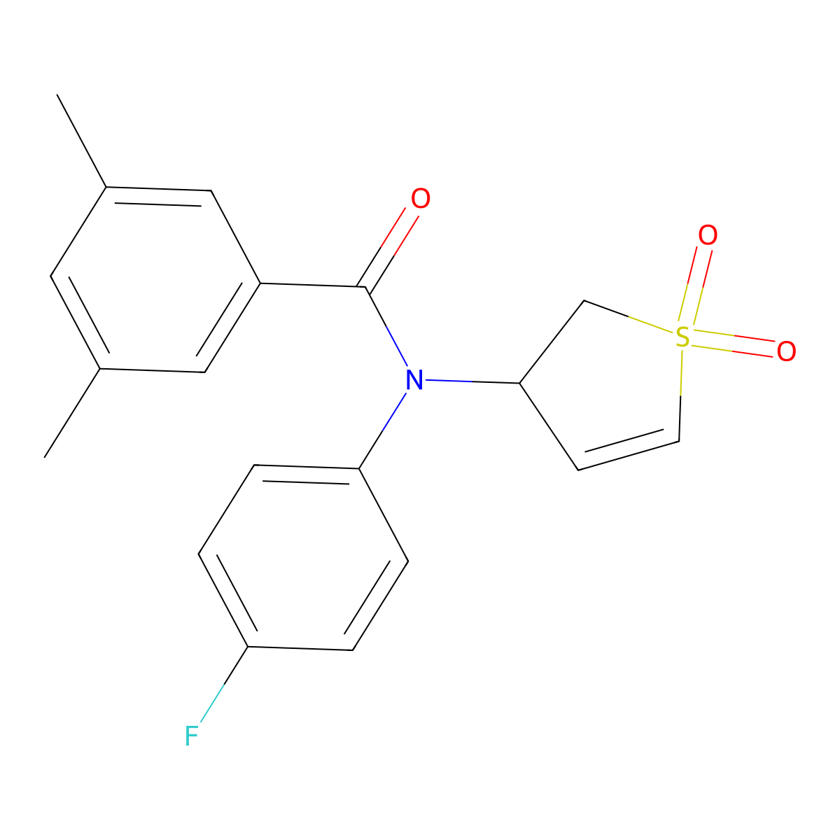 N-(1,1-dioxido-2,3-dihydrothiophen-3-yl)-N-(4-fluorophenyl)-3,5-dimethylbenzamide molecular structure, CAS 863022-20-2
