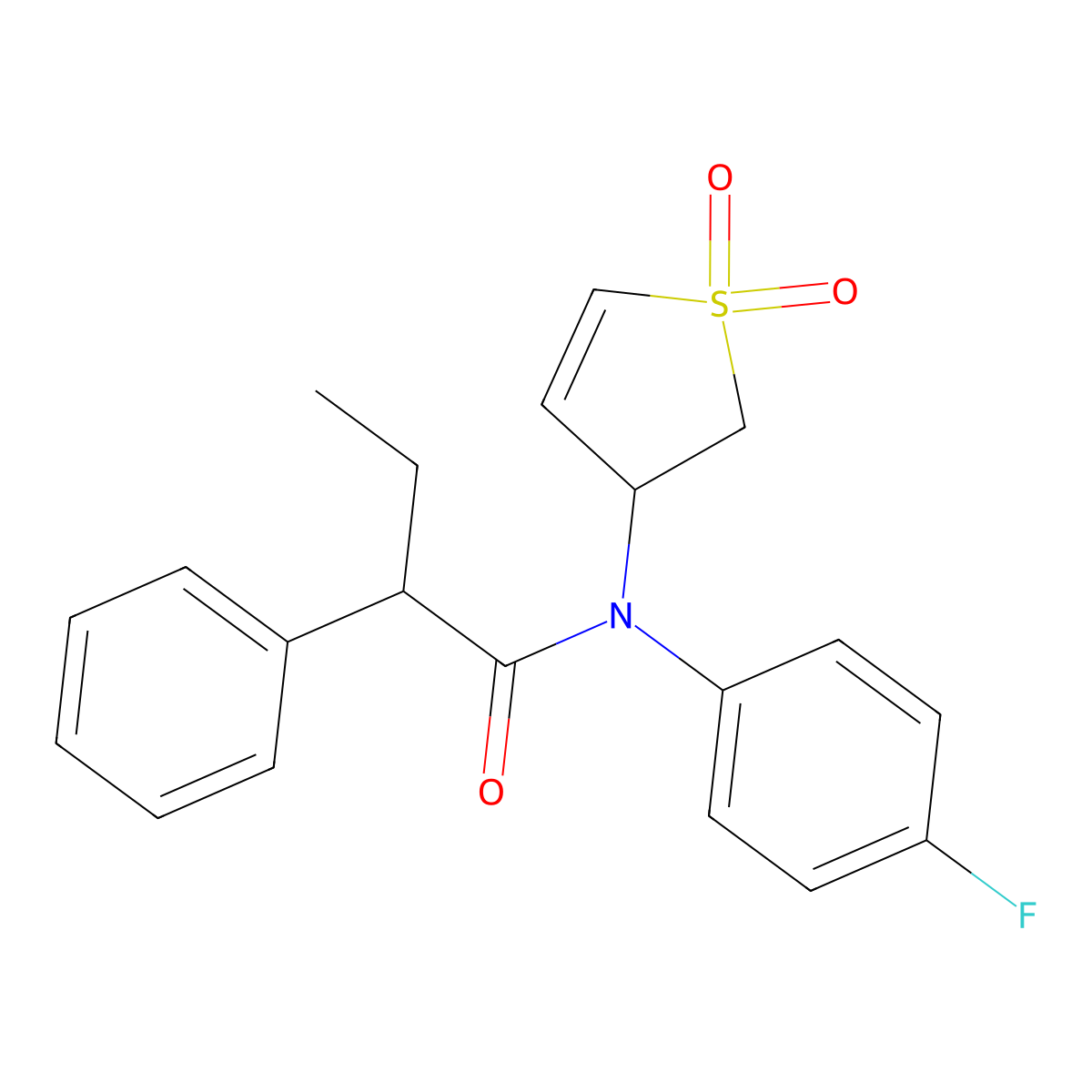 N-(1,1-dioxido-2,3-dihydrothiophen-3-yl)-N-(4-fluorophenyl)-2-phenylbutanamide molecular structure, CAS 863022-23-5