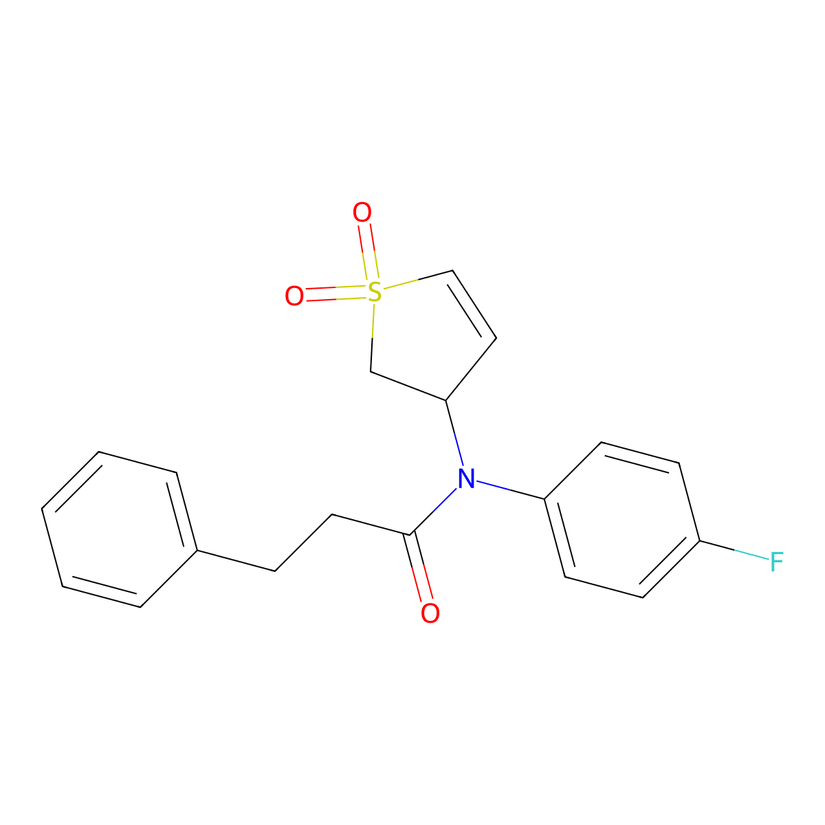 N-(1,1-dioxido-2,3-dihydrothiophen-3-yl)-N-(4-fluorophenyl)-3-phenylpropanamide molecular structure, CAS 863022-39-3