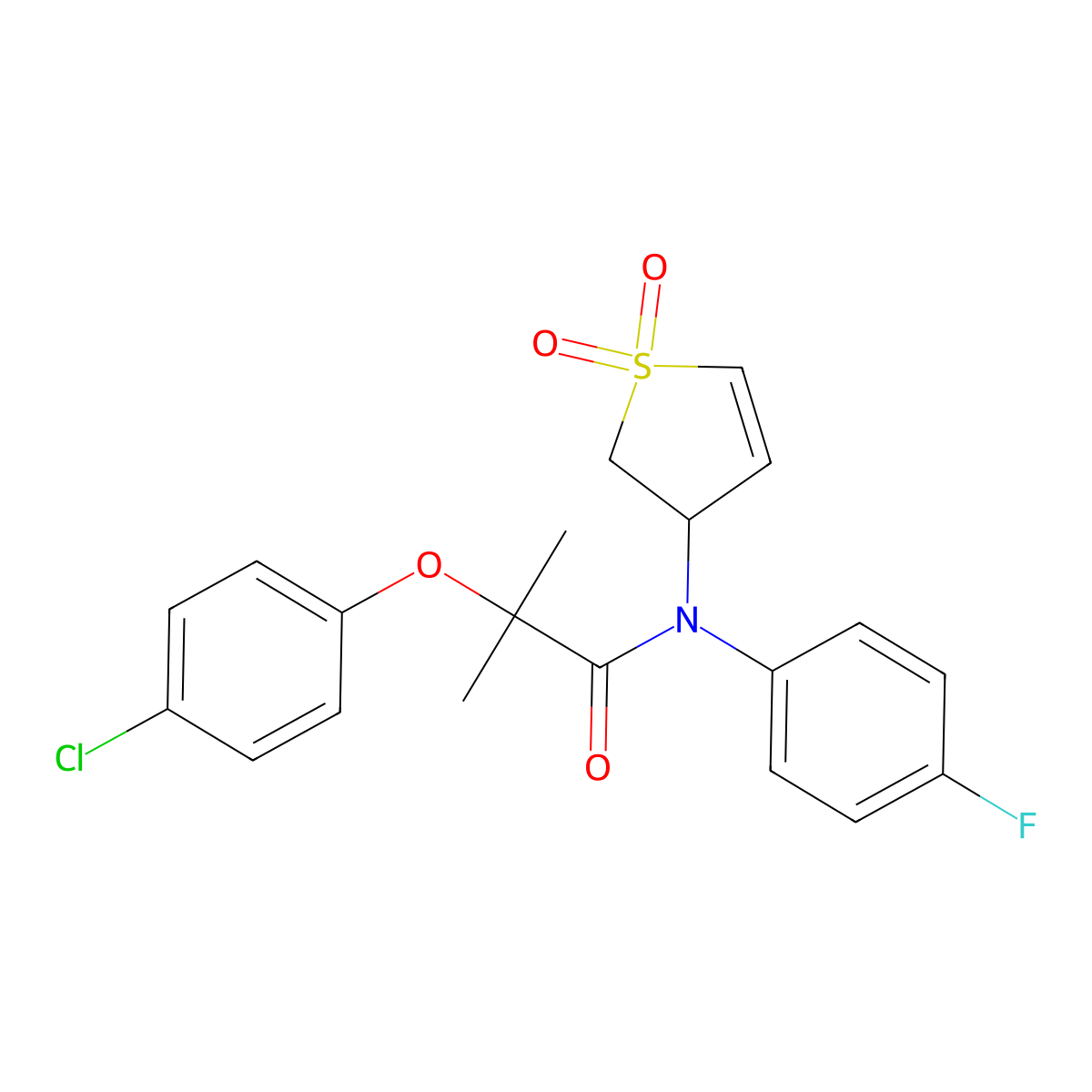 2-(4-chlorophenoxy)-N-(1,1-dioxido-2,3-dihydrothiophen-3-yl)-N-(4-fluorophenyl)-2-methylpropanamide molecular structure, CAS 863022-47-3