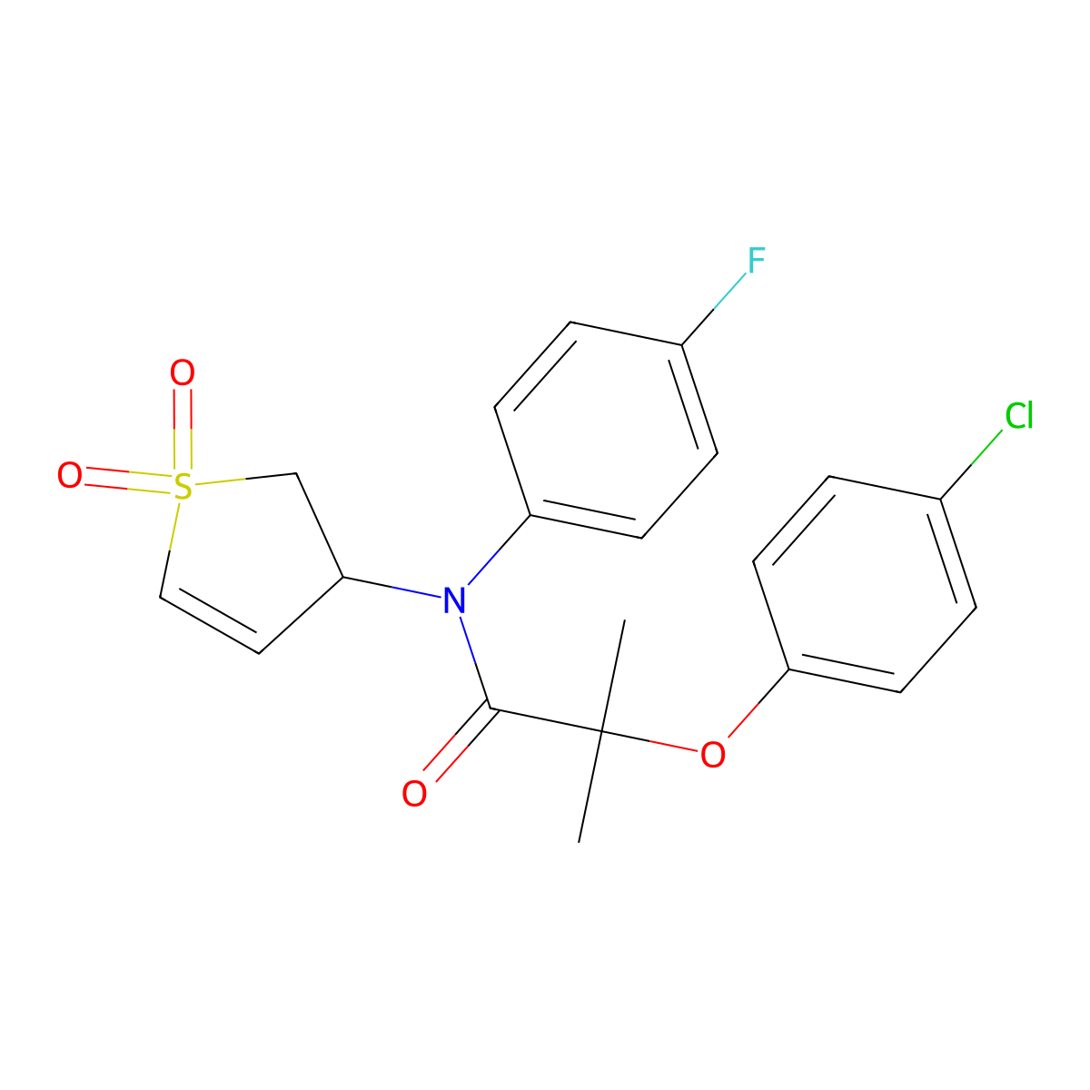 2-(4-chlorophenoxy)-N-(1,1-dioxido-2,3-dihydrothiophen-3-yl)-N-(4-fluorophenyl)-2-methylpropanamide molecular structure, CAS 863022-47-3