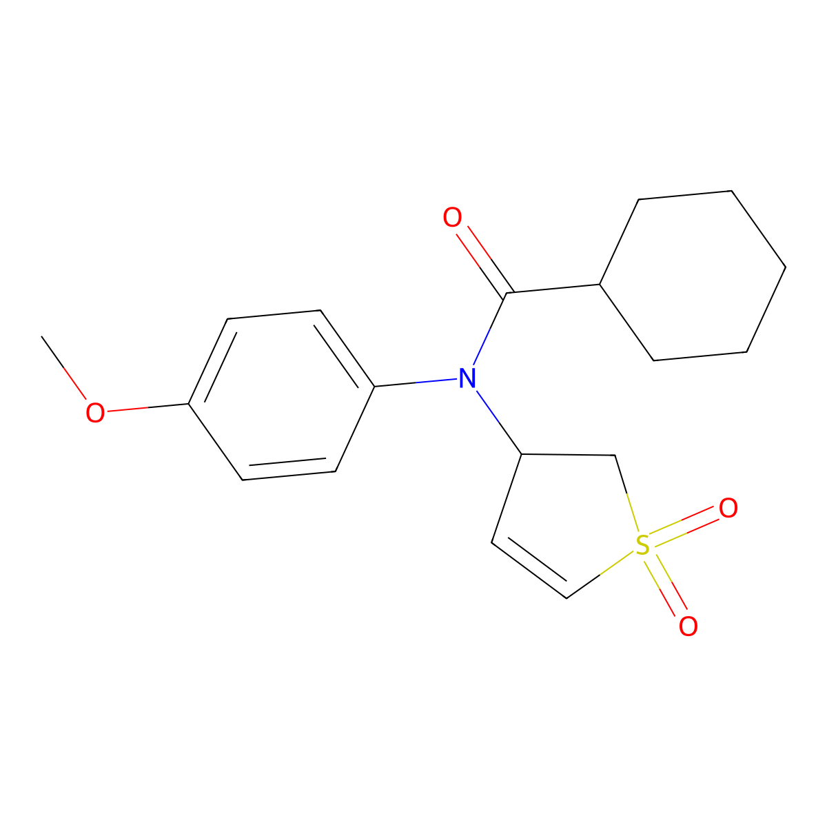 N-(1,1-dioxido-2,3-dihydrothiophen-3-yl)-N-(4-methoxyphenyl)cyclohexanecarboxamide molecular structure, CAS 863022-90-6