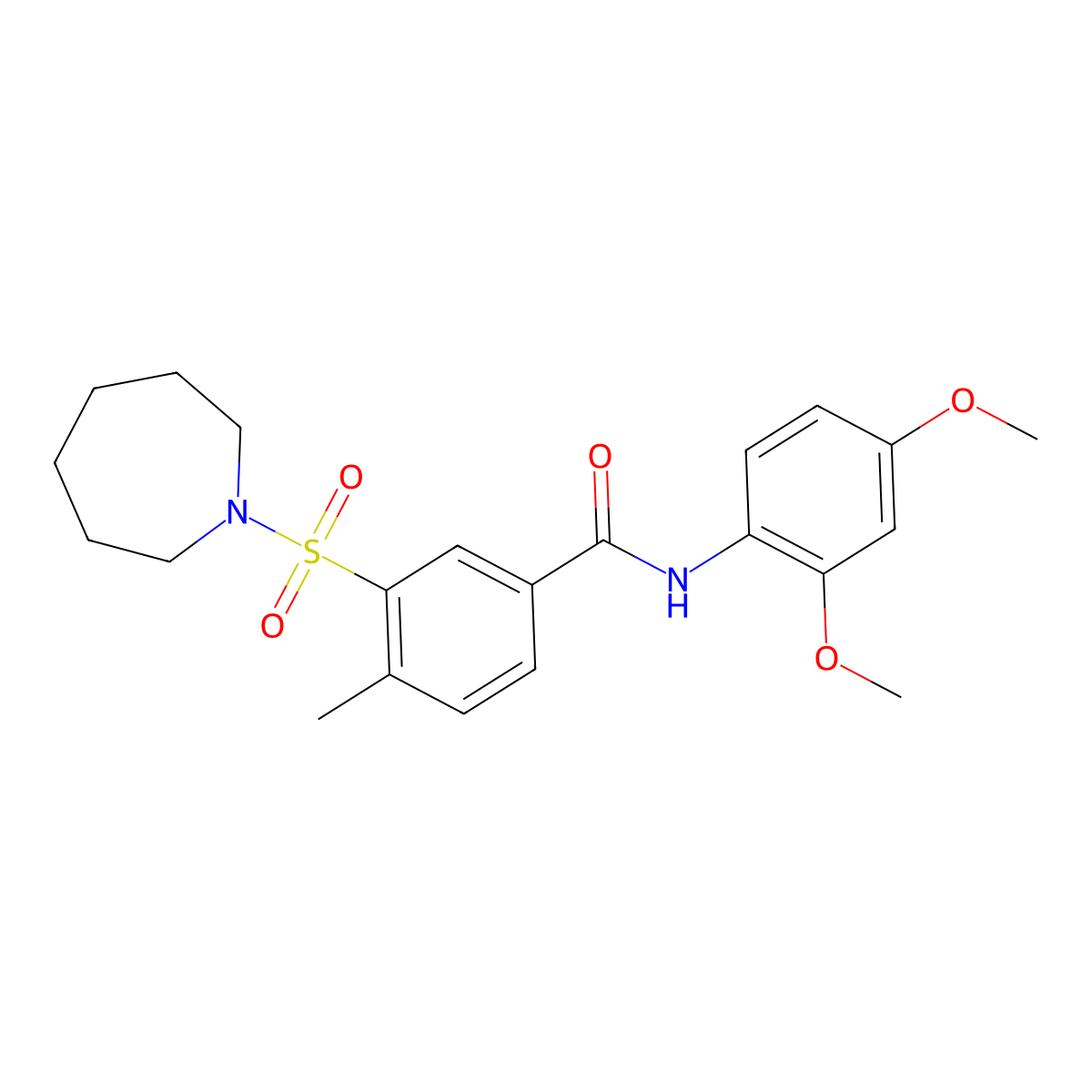 3-(azepan-1-ylsulfonyl)-N-(2,4-dimethoxyphenyl)-4-methylbenzamide molecular structure, CAS 863026-38-4