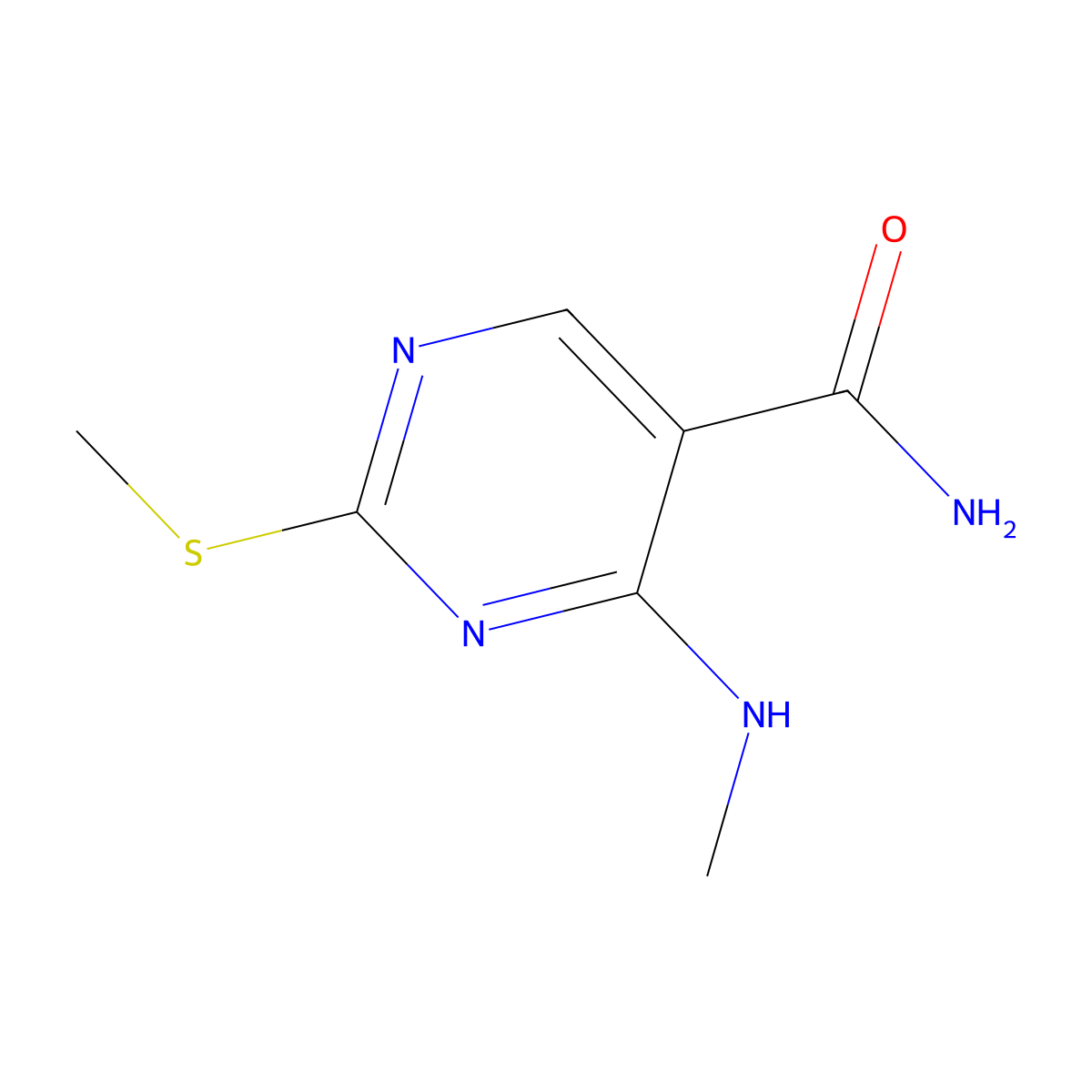 4-(Methylamino)-2-(methylthio)pyrimidine-5-carboxamide molecular structure, CAS 863029-00-9