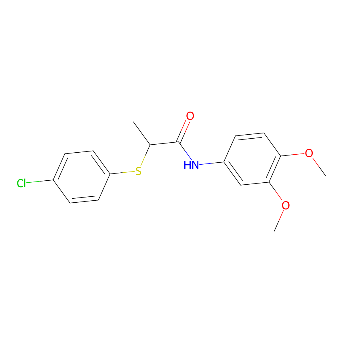 2-(4-chlorophenyl)sulfanyl-N-(3,4-dimethoxyphenyl)propanamide molecular structure, CAS 863098-71-9