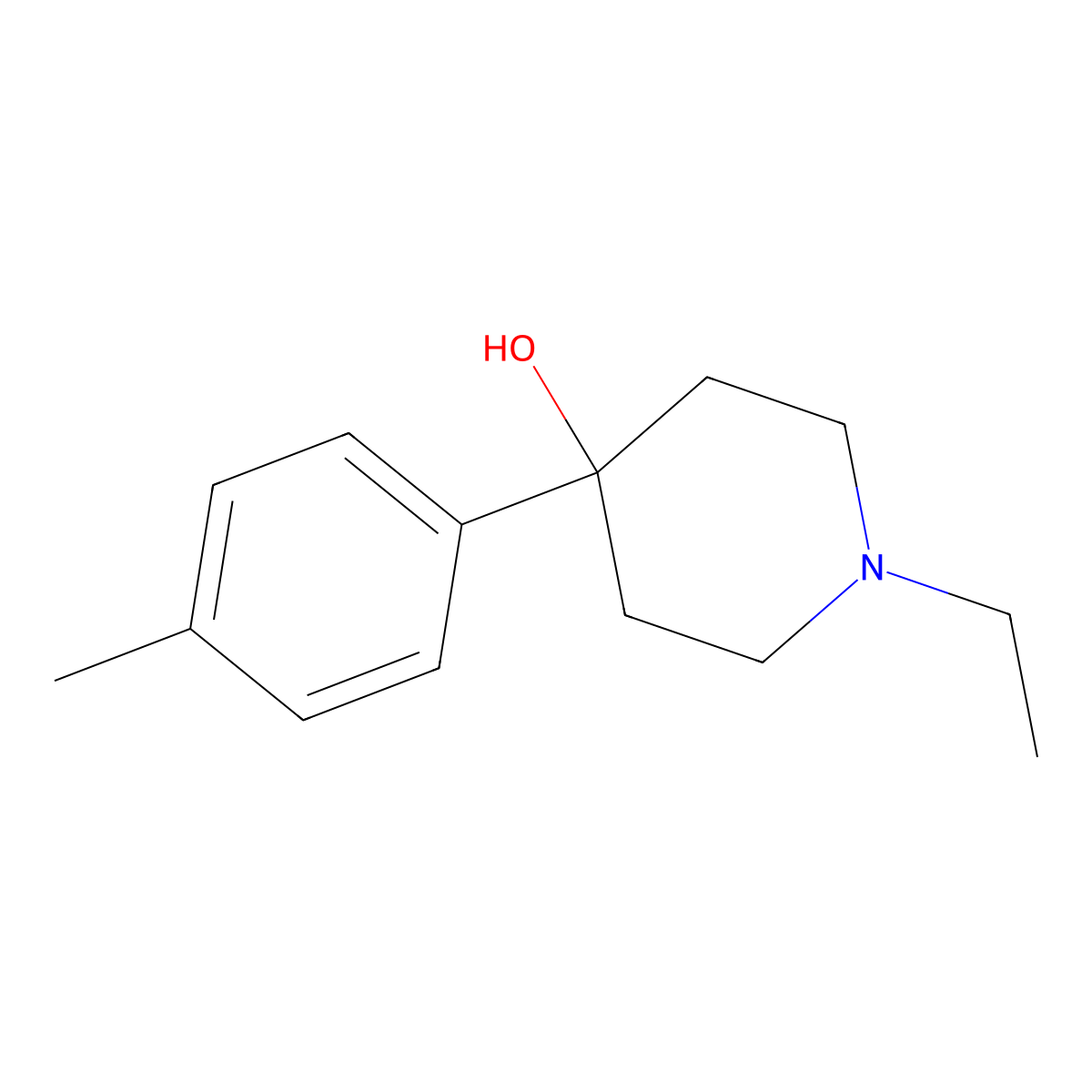 1-Ethyl-4-(4-methylphenyl)piperidin-4-ol molecular structure, CAS 86310-83-0