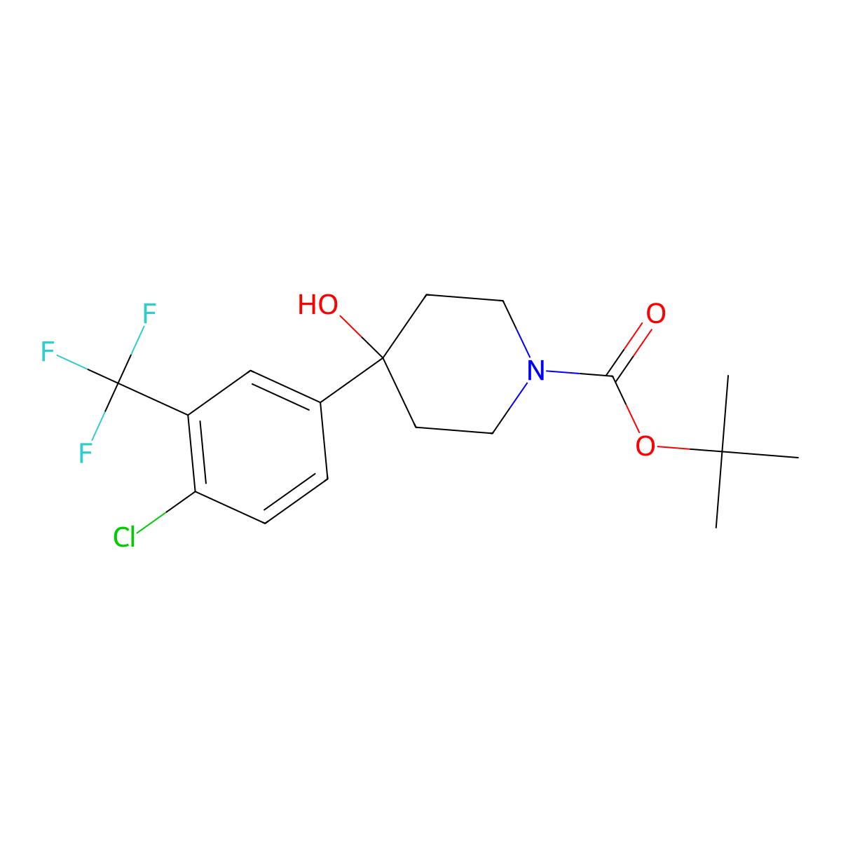 Tert-butyl 4-(4-chloro-3-(trifluoromethyl)phenyl)-4-hydroxypiperidine-1-carboxylate molecular structure, CAS 863111-54-0