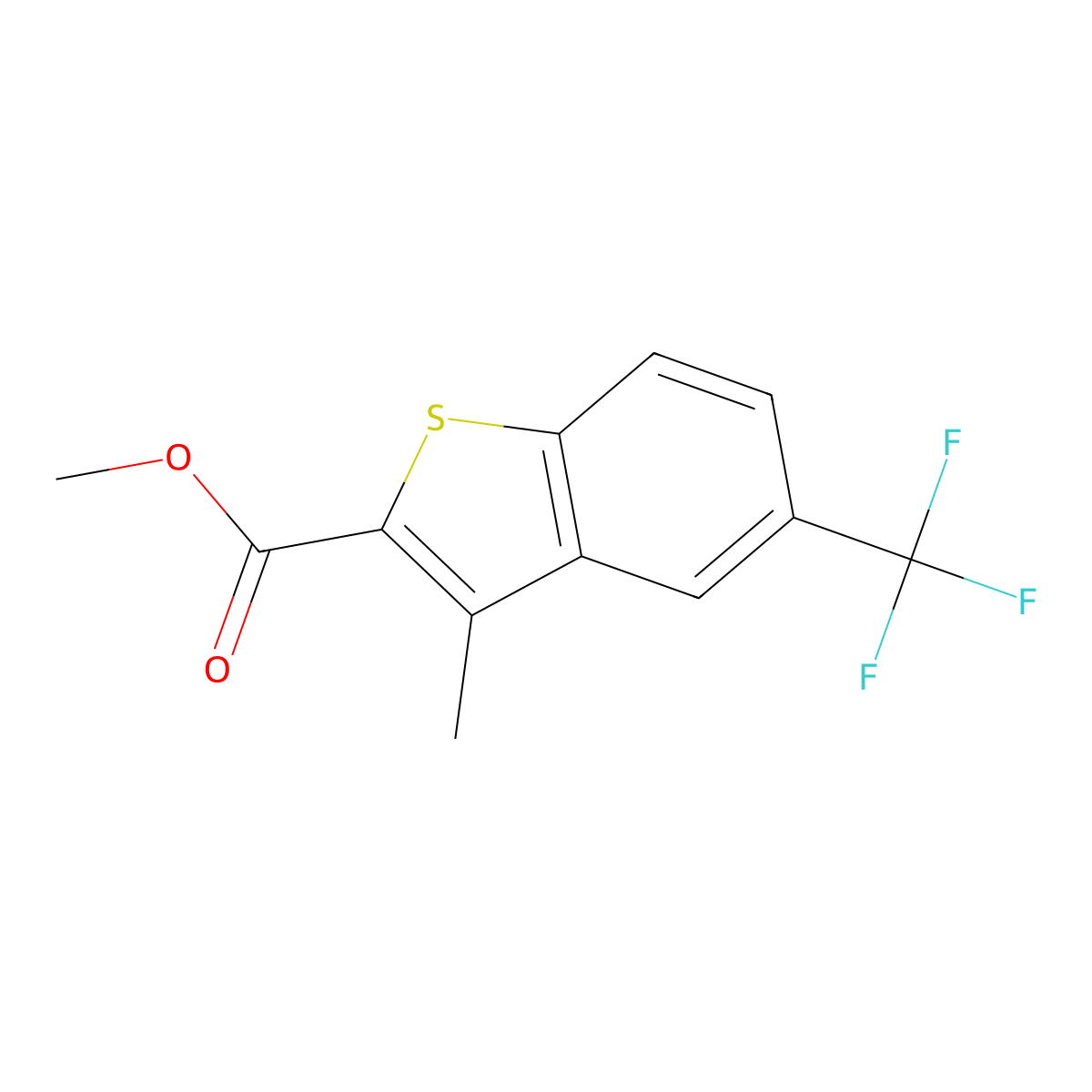 Methyl 3-methyl-5-(trifluoromethyl)-1-benzothiophene-2-carboxylate molecular structure, CAS 863118-39-2