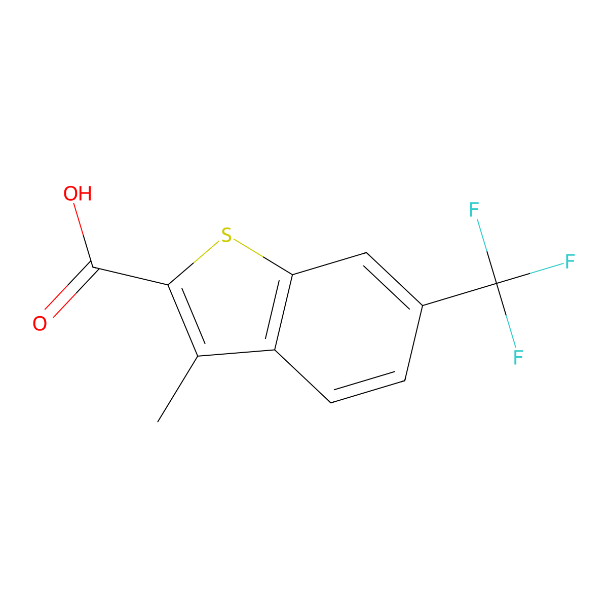 3-Methyl-6-(trifluoromethyl)-1-benzothiophene-2-carboxylic acid molecular structure, CAS 863119-07-7