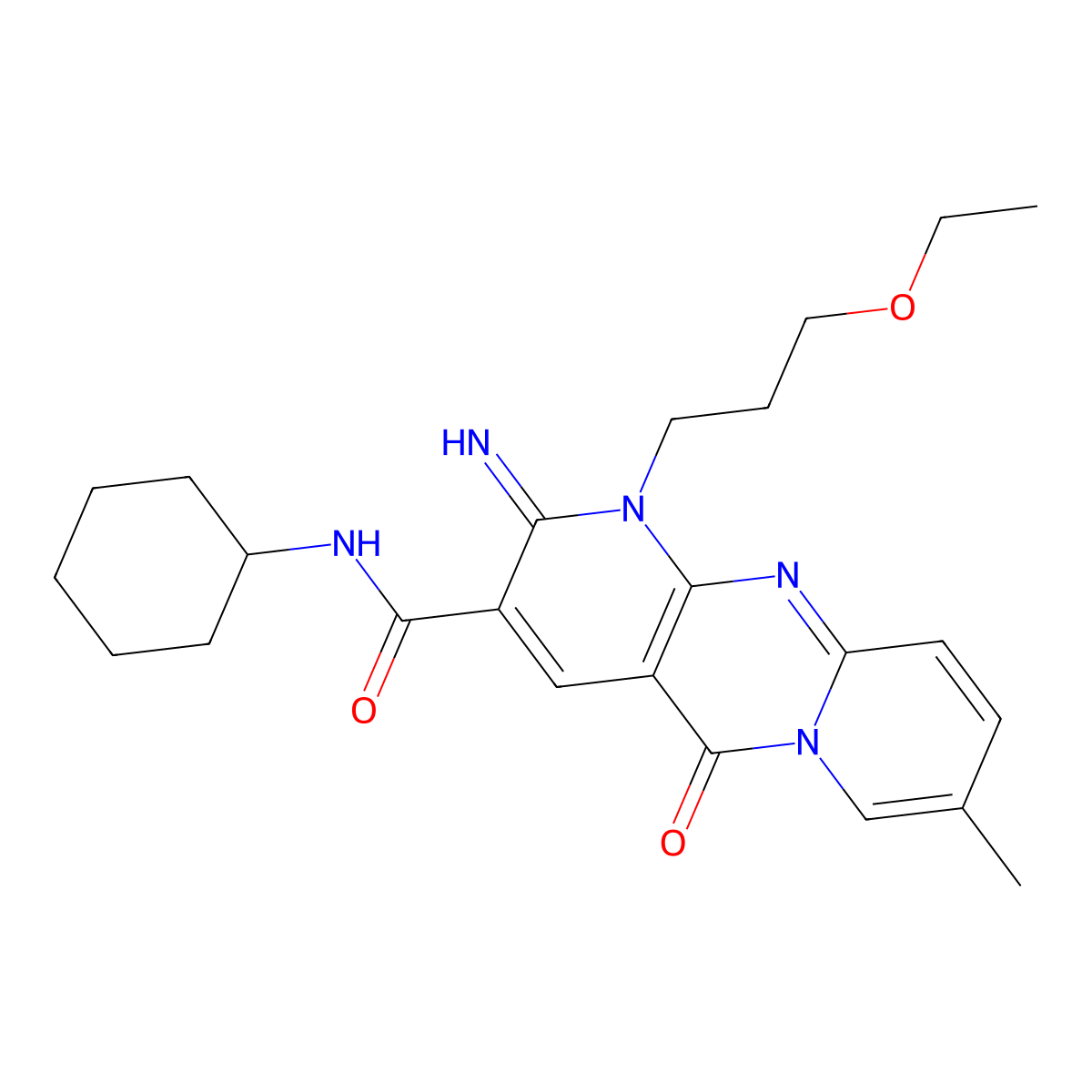 N-cyclohexyl-1-(3-ethoxypropyl)-2-imino-8-methyl-5-oxo-1,5-dihydro-2H-dipyrido[1,2-a:2',3'-d]pyrimidine-3-carboxamide molecular structure, CAS 863132-03-0