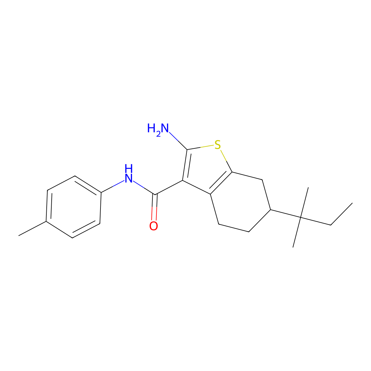 2-Amino-6-tert-pentyl-N-p-tolyl-4,5,6,7-tetrahydrobenzo[b]thiophene-3-carboxamide molecular structure, CAS 863186-09-8