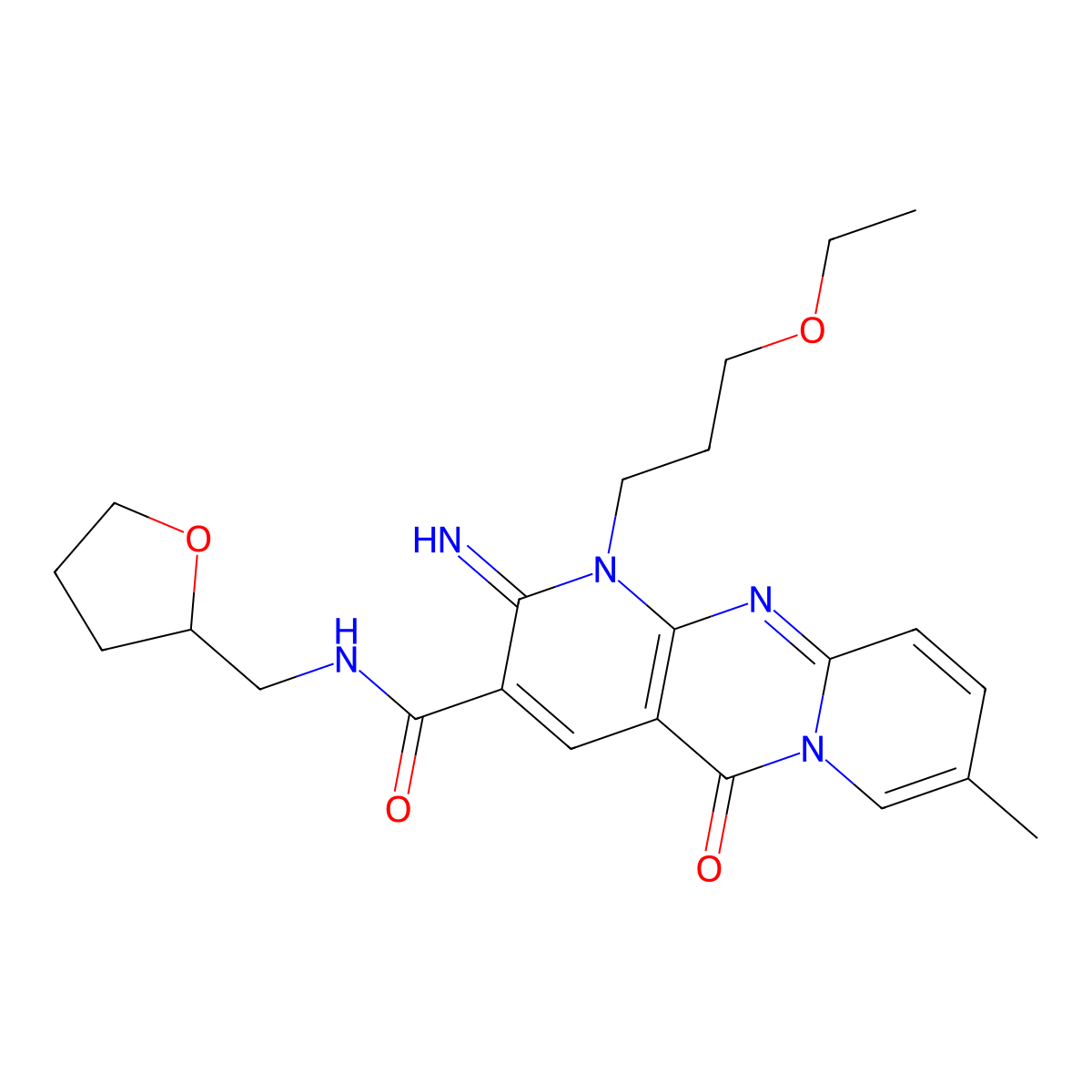 1-(3-ethoxypropyl)-2-imino-8-methyl-5-oxo-N-(tetrahydrofuran-2-ylmethyl)-1,5-dihydro-2H-dipyrido[1,2-a:2',3'-d]pyrimidine-3-carboxamide molecular structure, CAS 863198-98-5