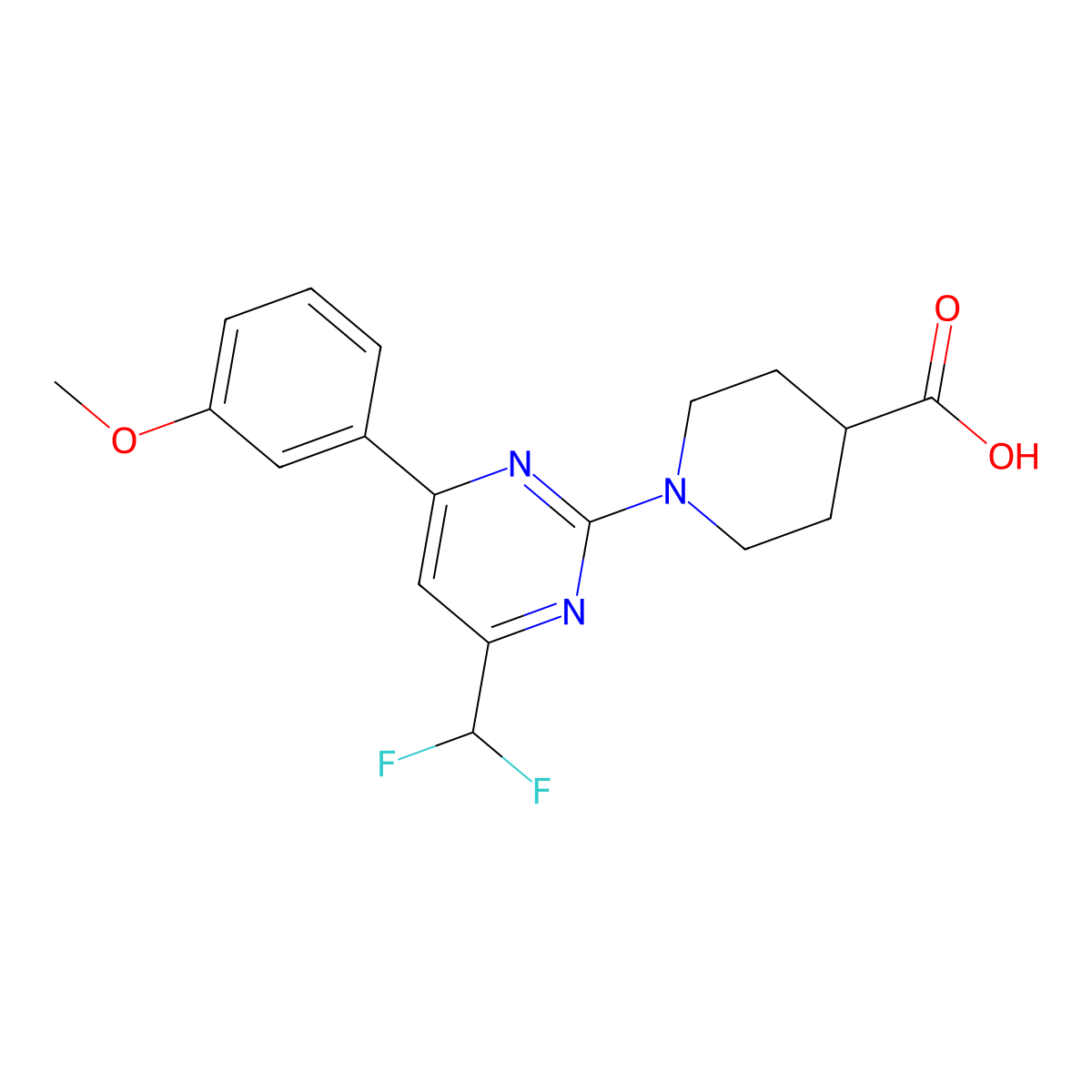 1-[4-(Difluoromethyl)-6-(3-methoxyphenyl)pyrimidin-2-yl]piperidine-4-carboxylic acid molecular structure, CAS 863209-30-7