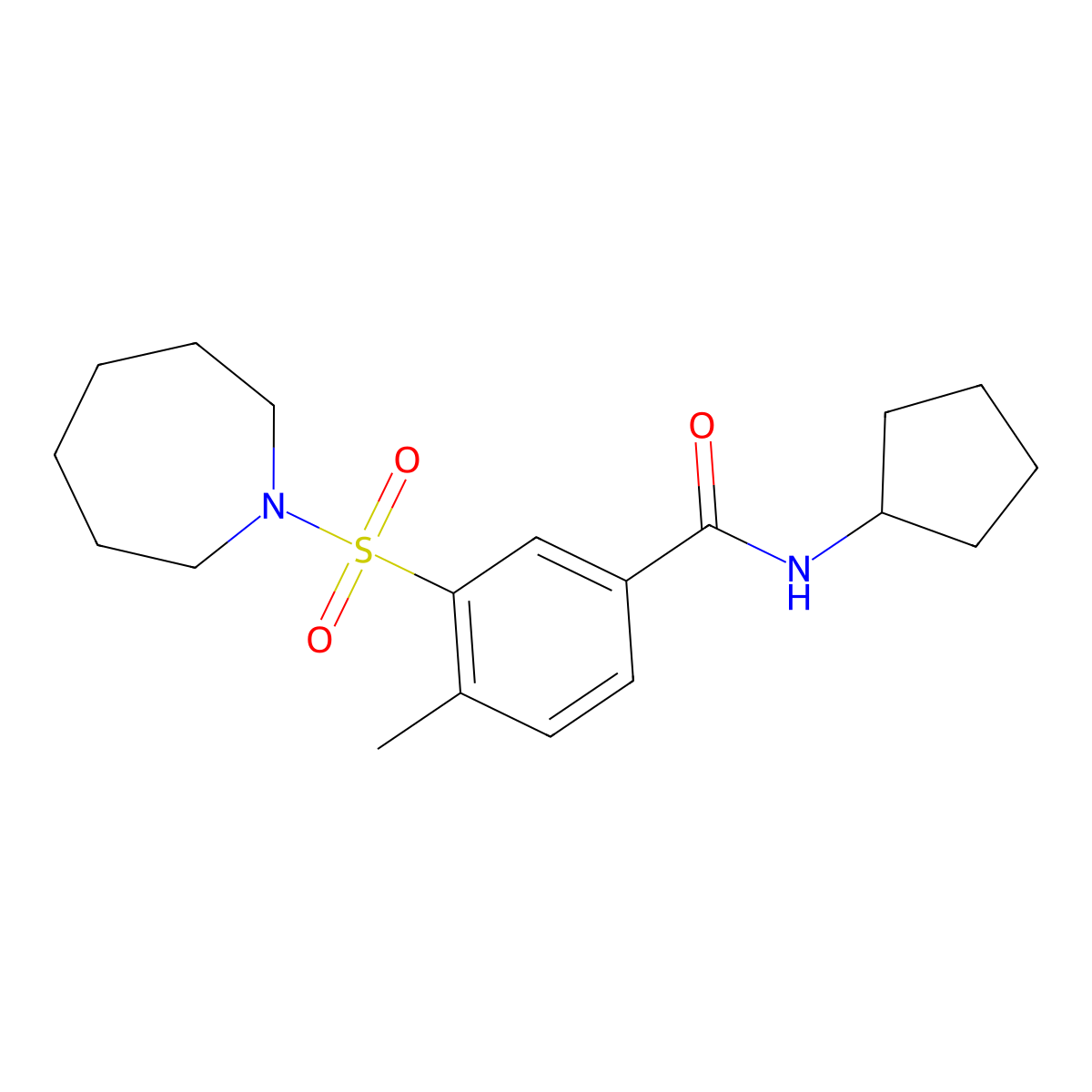 3-(azepan-1-ylsulfonyl)-N-cyclopentyl-4-methylbenzamide molecular structure, CAS 863211-30-7