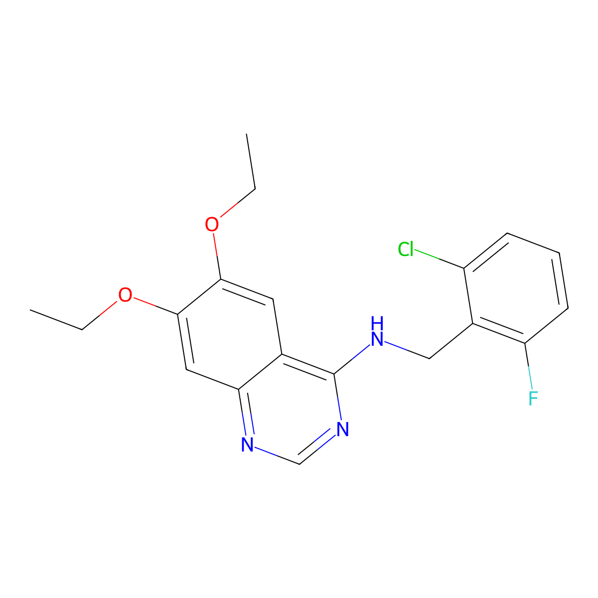 N-(2-chloro-6-fluorobenzyl)-6,7-diethoxyquinazolin-4-amine molecular structure, CAS 863216-28-8