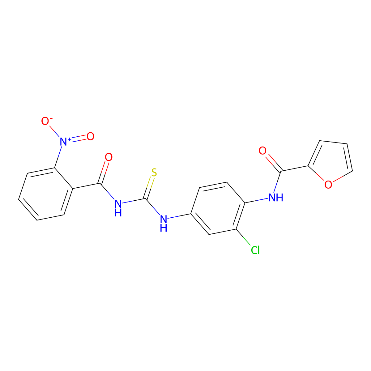 N-[2-chloro-4-[(2-nitrobenzoyl)carbamothioylamino]phenyl]furan-2-carboxamide molecular structure, CAS 863231-62-3