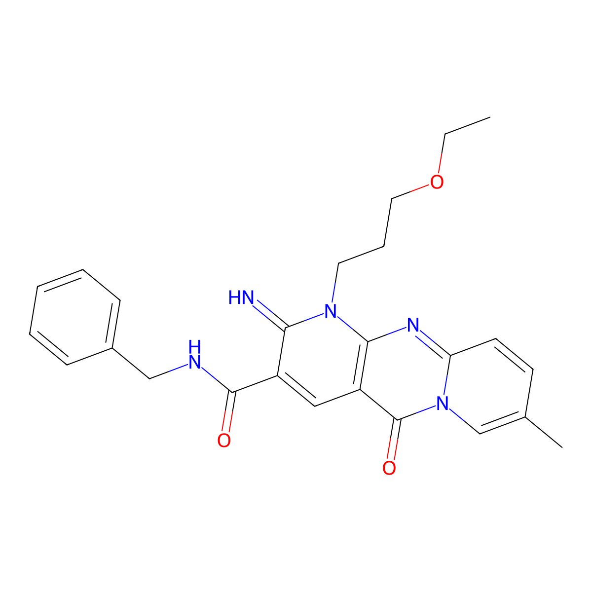 N-benzyl-1-(3-ethoxypropyl)-2-imino-8-methyl-5-oxo-1,5-dihydro-2H-dipyrido[1,2-a:2',3'-d]pyrimidine-3-carboxamide molecular structure, CAS 863234-70-2